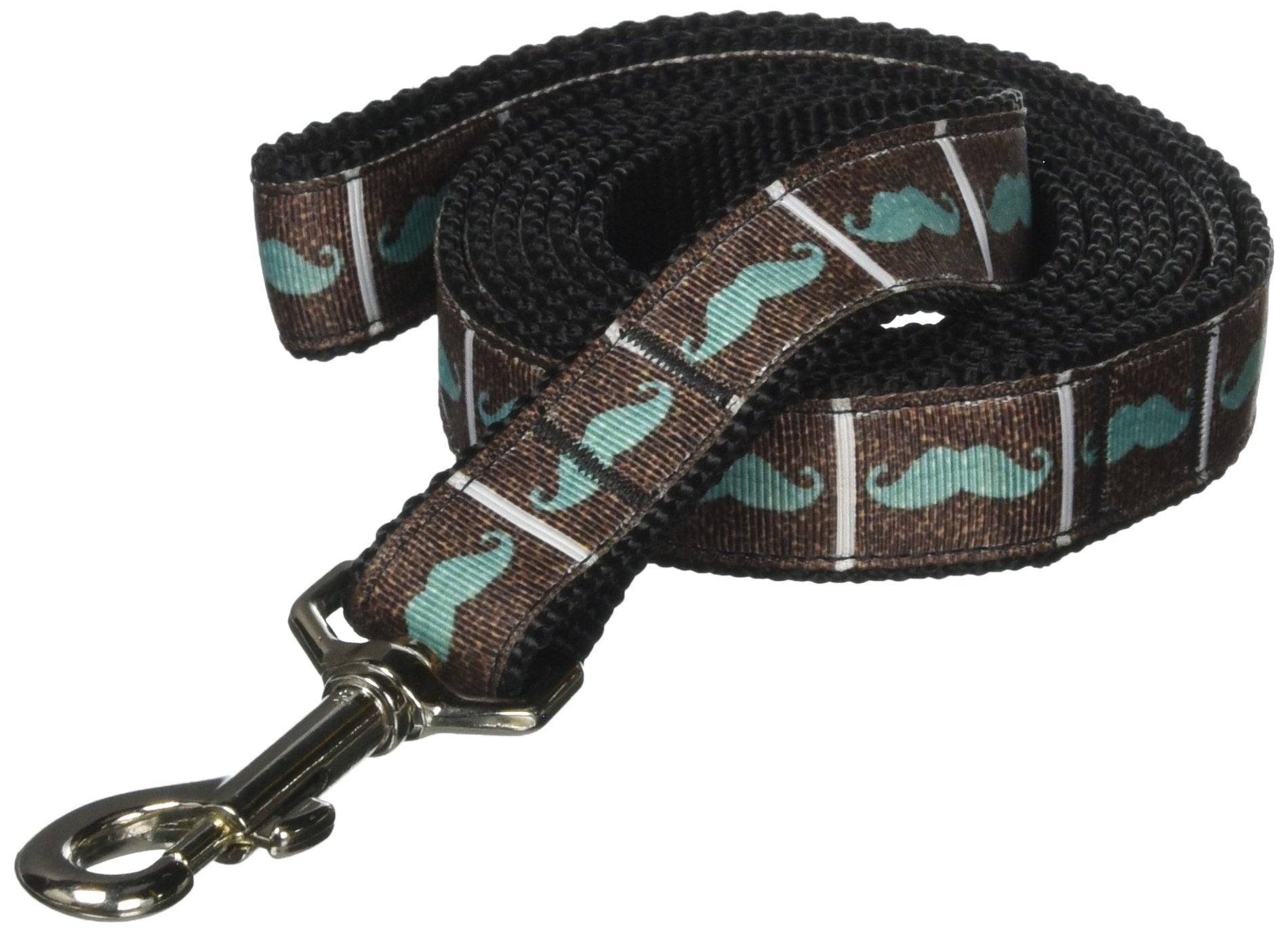 Pet Dog & Cat Nylon Collar or Leash, &quot;Aqua Moustaches&quot; 1&quot; w x 6 ft. leash