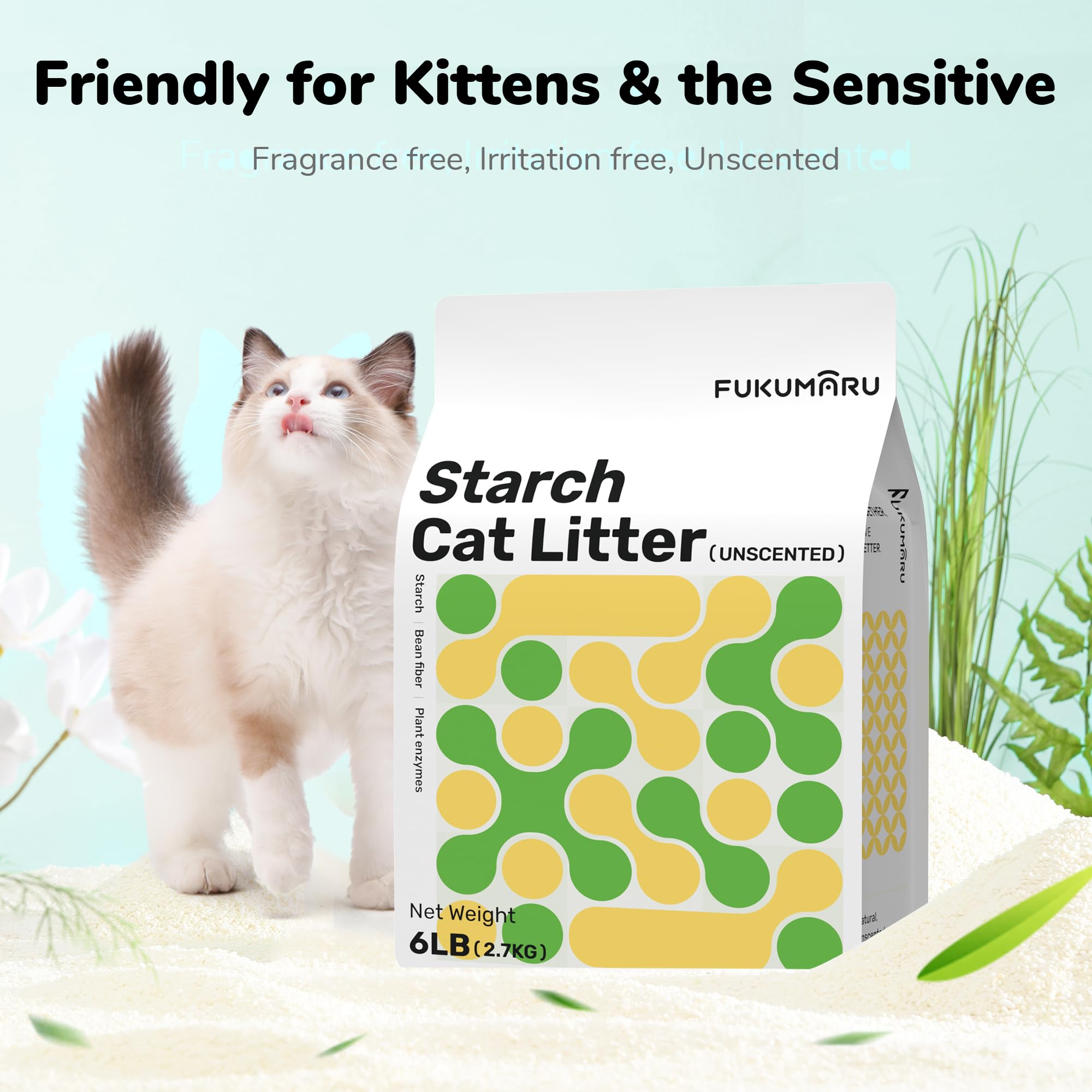 Fukumaru Cassava Cat Litter, Strong Clumping Cat Litter Bulk, Plant-Based Natural Ingredients, Non-Stick Base, Low Dust, 24/7 Od