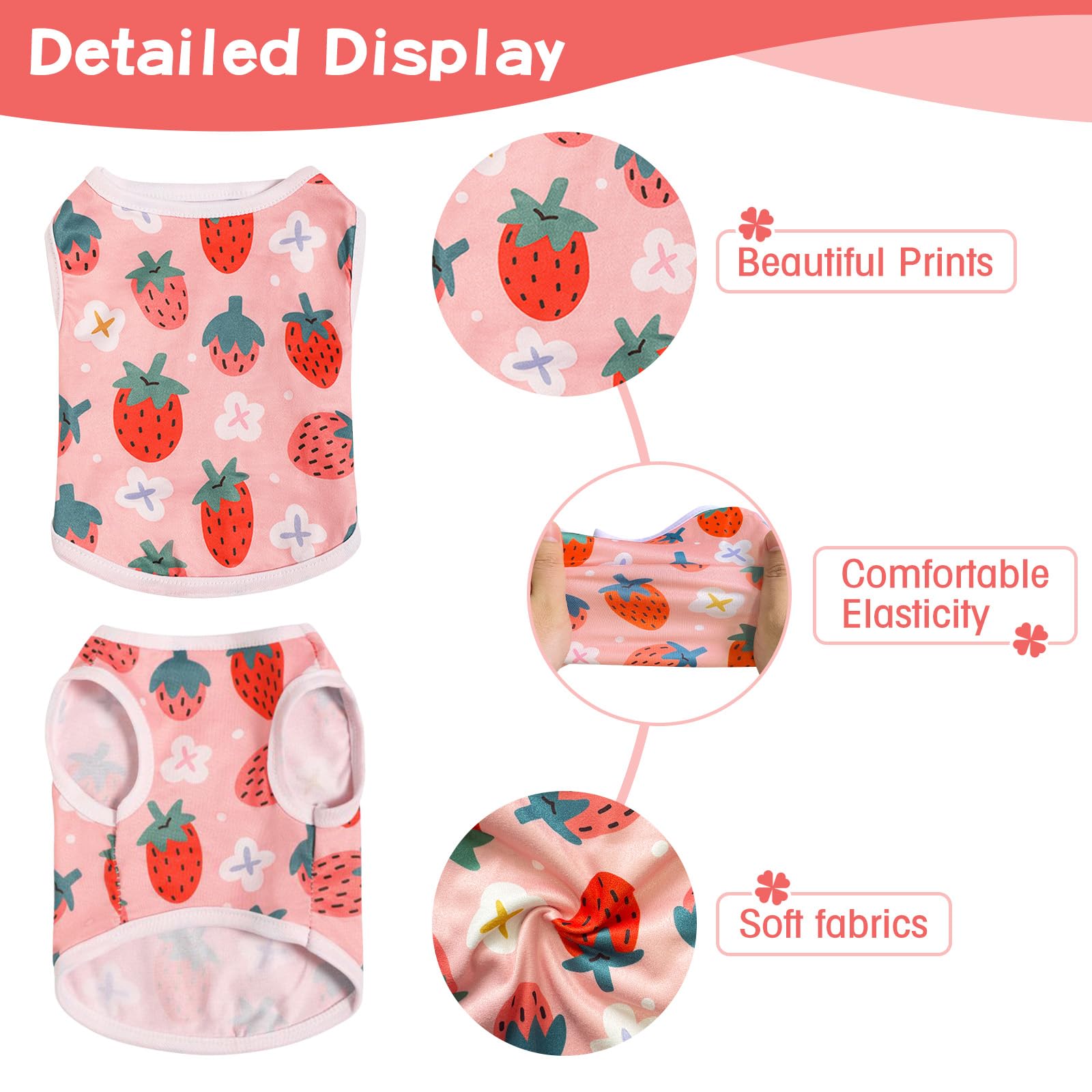 4Pcs Dog Summer Shirt Cute Soft Puppy Vest Fruit Print Pet Sleeveless T-Shirt Colorful Cat Clothes Breathable Pet Outfit For Sma