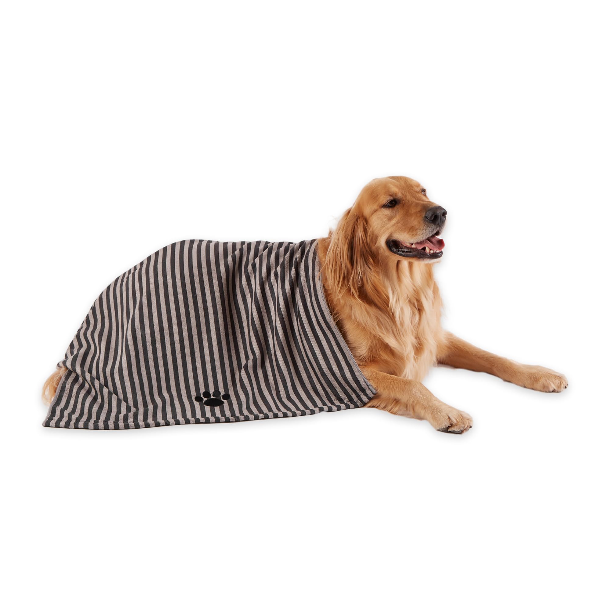 Bone Dry Pet Grooming Towel Collection Absorbent Microfiber X-Large, 41x23.5, Striped Black