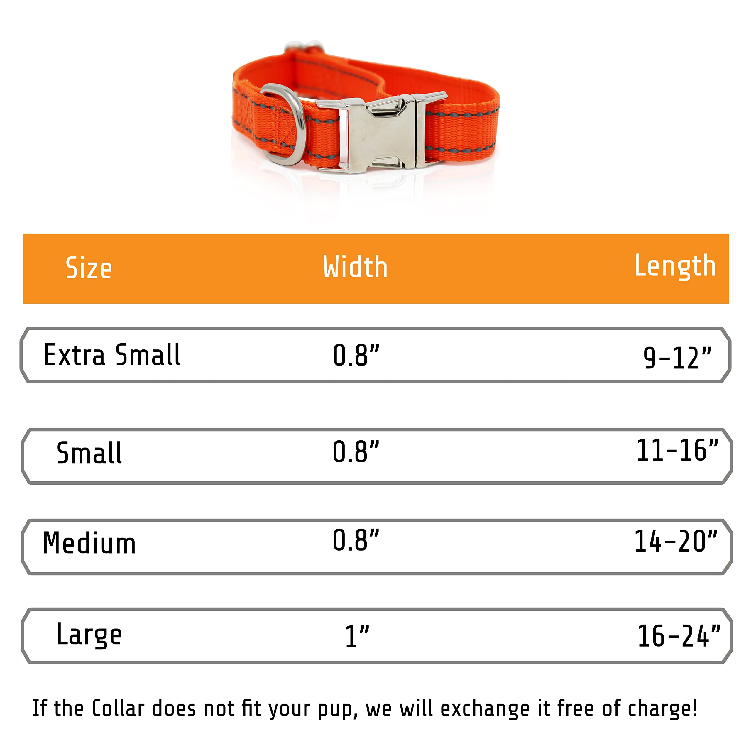 PAWBLEFY Personalized Reflective Dog Collar - Adjustable Nylon, Small to Large, 4 Colors (Blue, Pink, Orange, Black), Model CWBD-ad2484