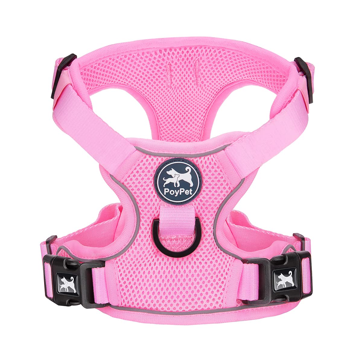 Poypet Reflective Soft Breathable Mesh Dog Harness No Choke Double Padded Vest Adjustable(Light Pink,L)