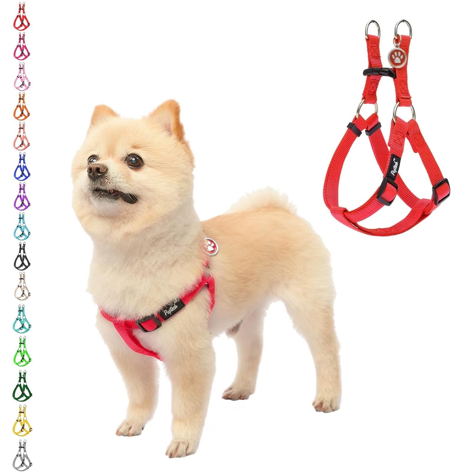 Pupteck No Pull Dog Harness Soft Adjustable Basic Nylon Step In Puppy Vest Outdoor Walking With Id Tag Red
