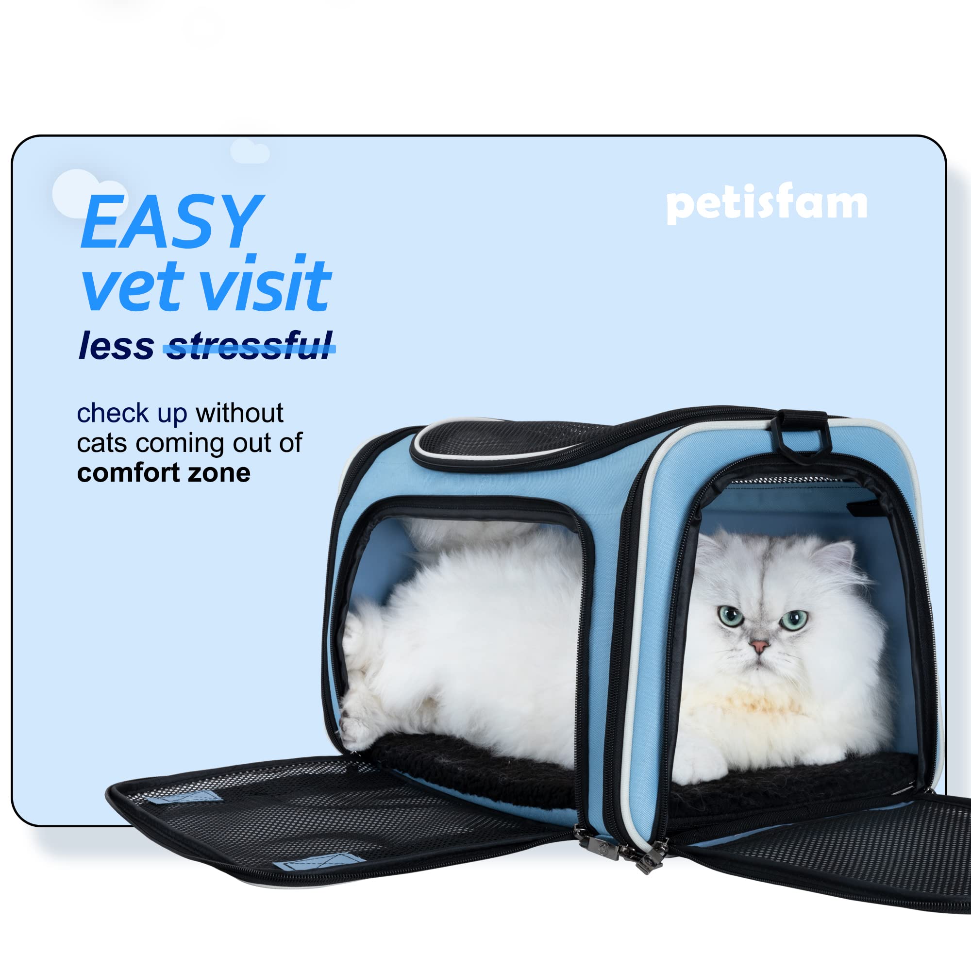 Petisfam Pet Carrier Bag For Medium Cats And Puppy. Tsa Airlined Approced. Easy Vet Visit, Airline Approved, Top Loading, Easy S