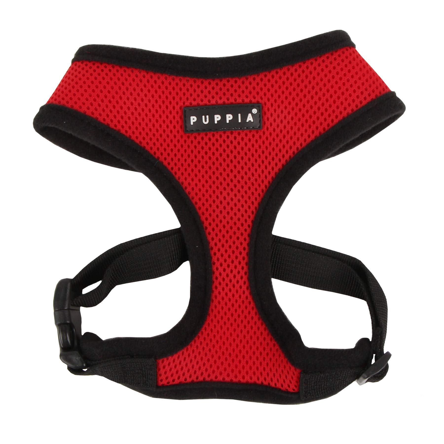 Puppia Soft Dog Harness No Choke Over-The-Head Triple Layered Breathable Mesh Adjustable Chest Belt And Quick-Release Buckle, Red, Small