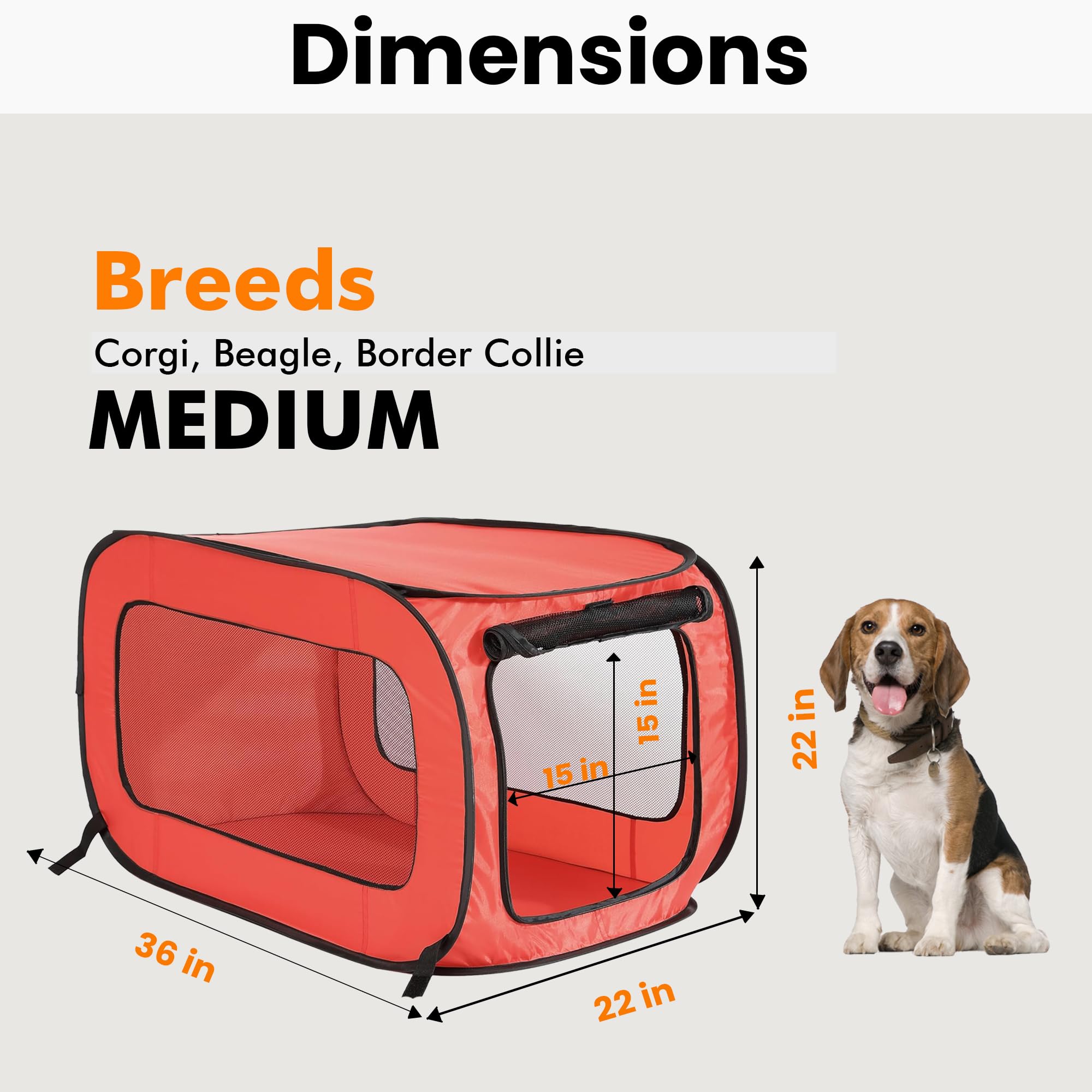 Beatrice Home Fashions Portable Collapsible Pet Kennel, 36"x21"x21", Red, Model SOLPPK36RED, Durable Polyester