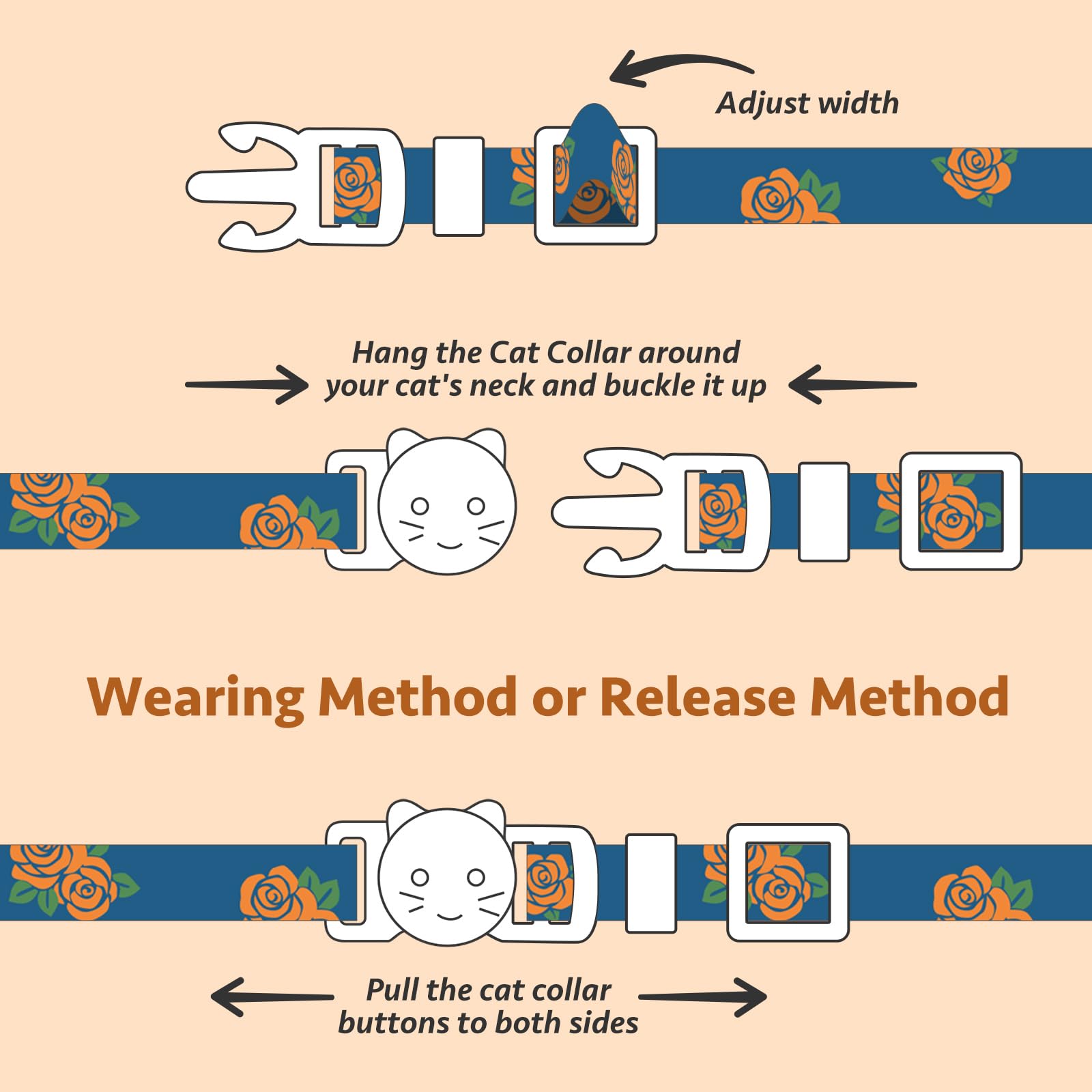 2 Pack Cotton Breakaway Cat Collar Blue And Black Rose Pendant Cute Kitten Cat Collar With Bell