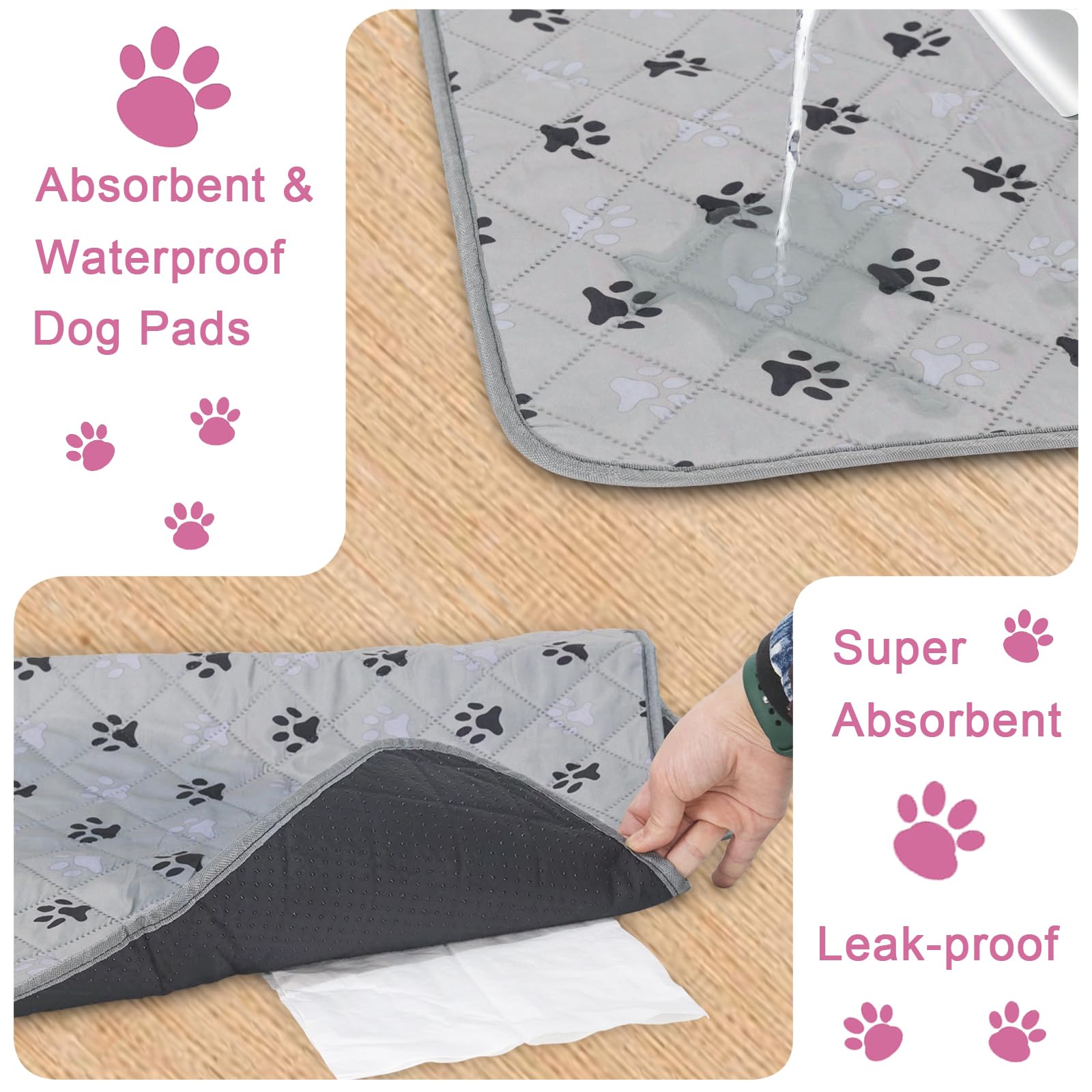 JERIA 2 Pack 36x 41 Waterproof Non Slip Wee Wee pad,Reusable Washable Pee Pads for Dogs,Absorbent and Leakproof Training Mats fo