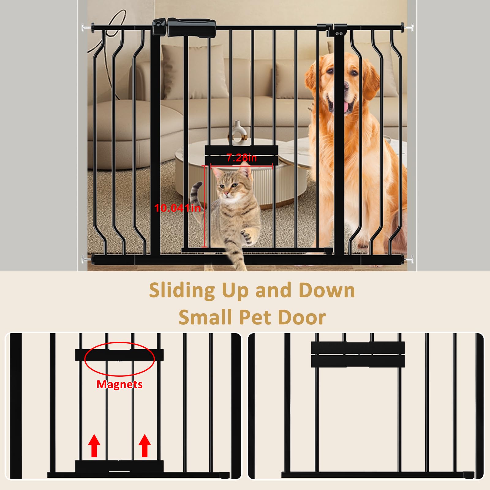Foreng Extra Wide Dog Gates for Doorways 62.2-71.65 Extra Wide Dog Gate with Door,Baby Gate with Cat Door Pressure Mounted Pet G