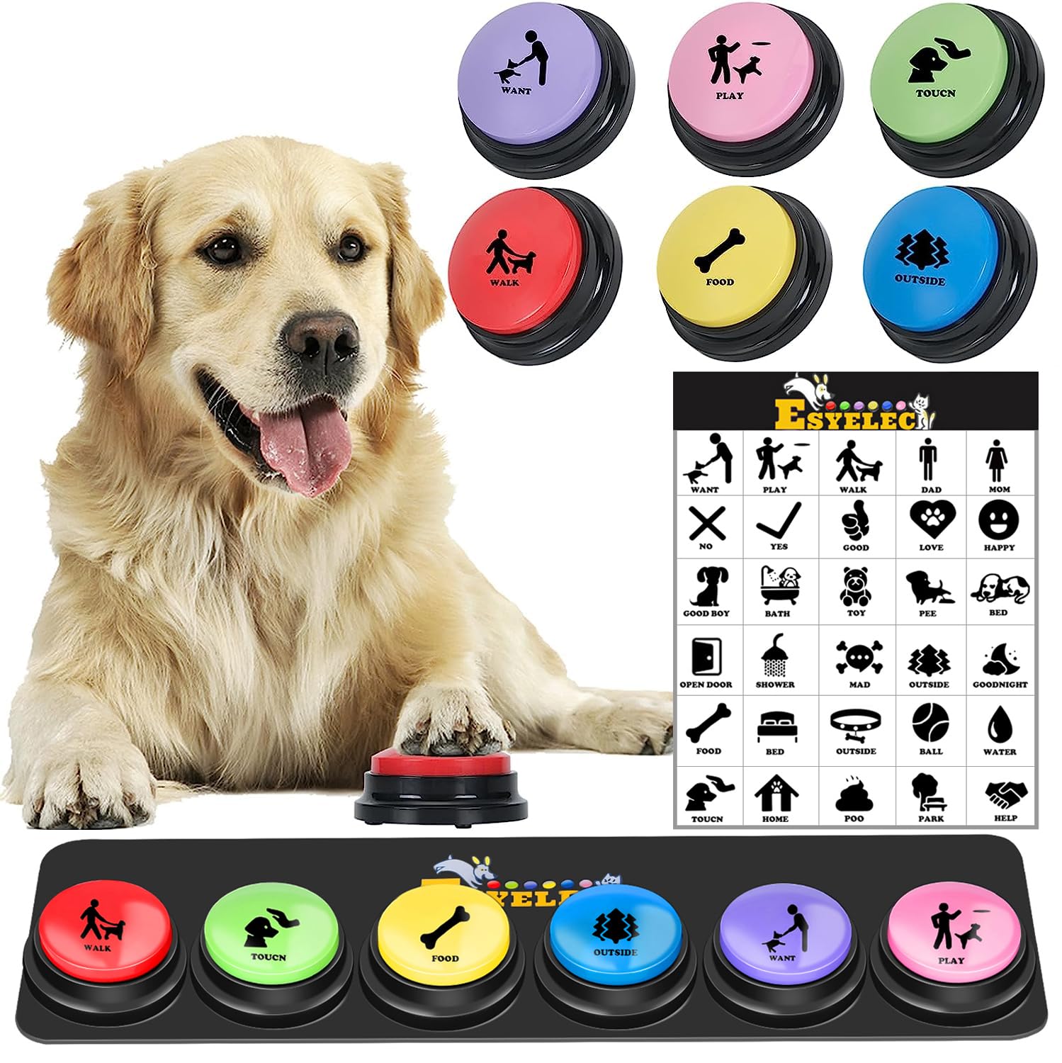 6 Pcs Dog Talking Button Set, Dog Buttons For Communication 30S Voice Recording Speaking Button Pet Speech Training Buzzers With