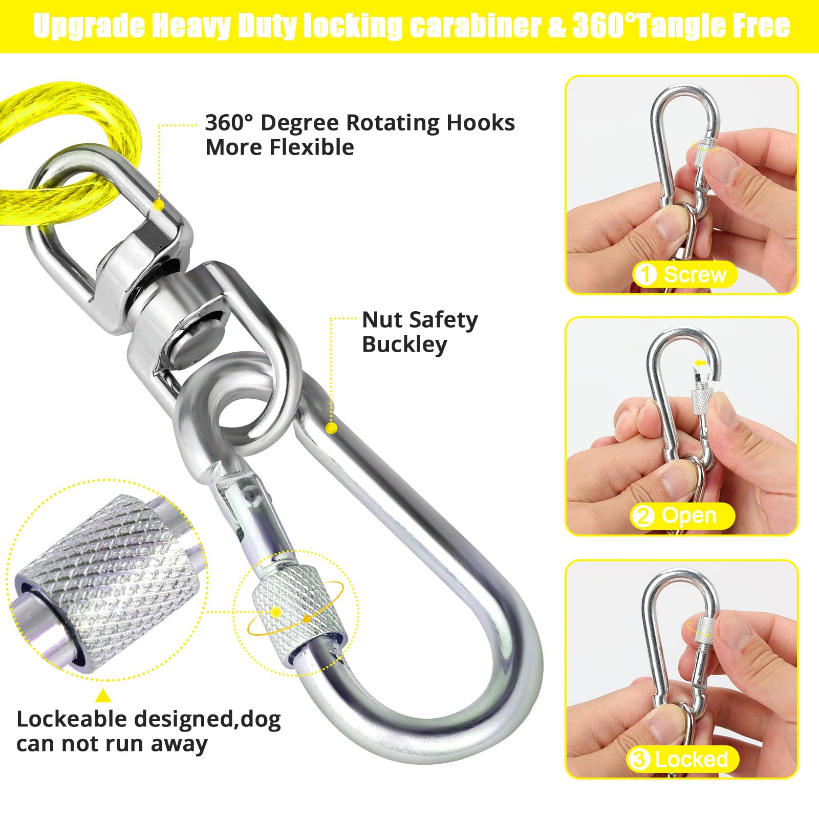 Jenico Dog Tie Out Cable - 100 Ft Dog Runner Cable With Swivel Hook, Dog Leash Run Tether For Yard Outdoor And Camping, Rust- Proof Training Line For Small To Medium Pets Up To 500 Lbs