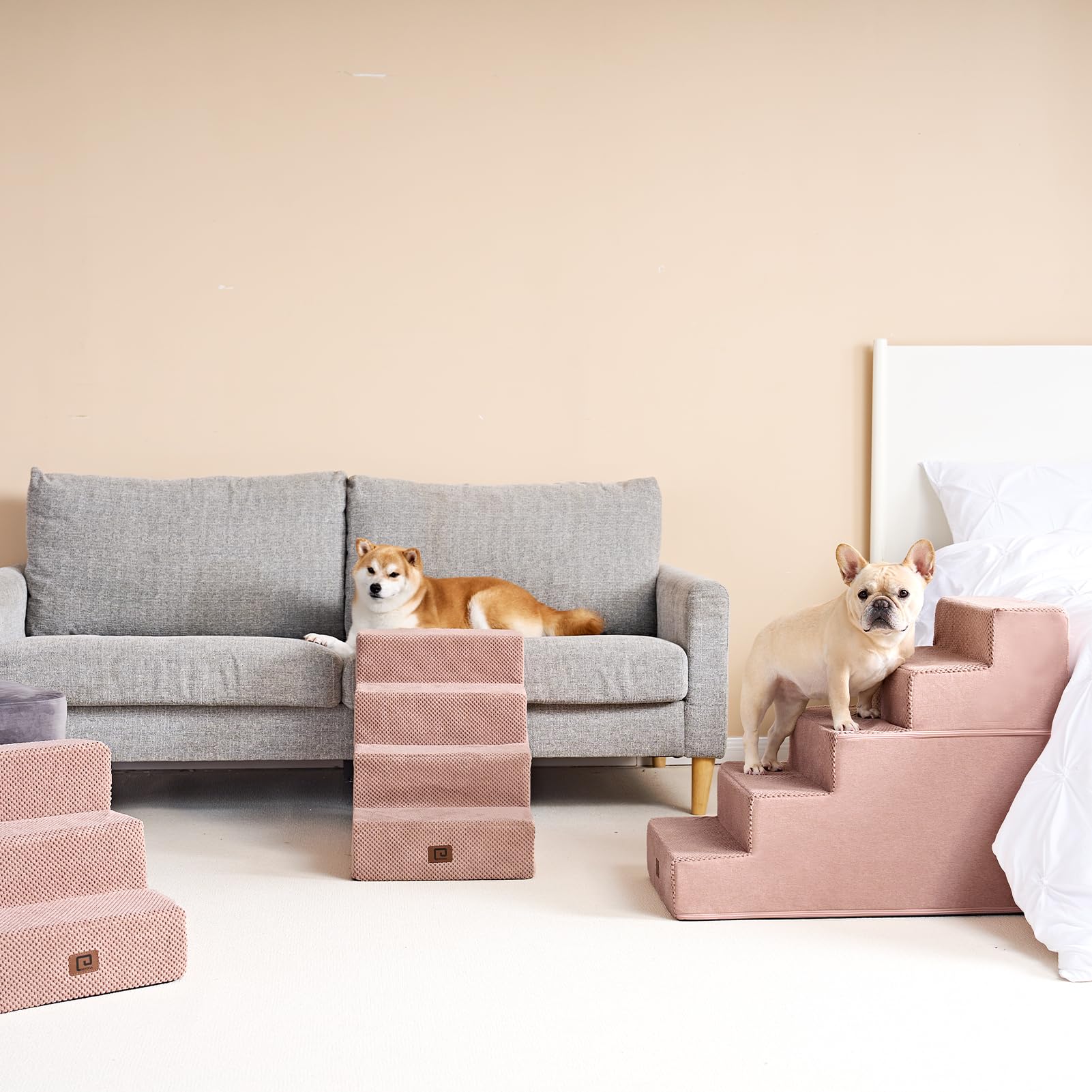 Eheyciga Dog Stairs For Bed 18”H, 4-Step Dog Steps For High Bed, Pet Steps For Small Dogs And Cats, Non-Slip Balanced Dog Indoor Ramp, Pink