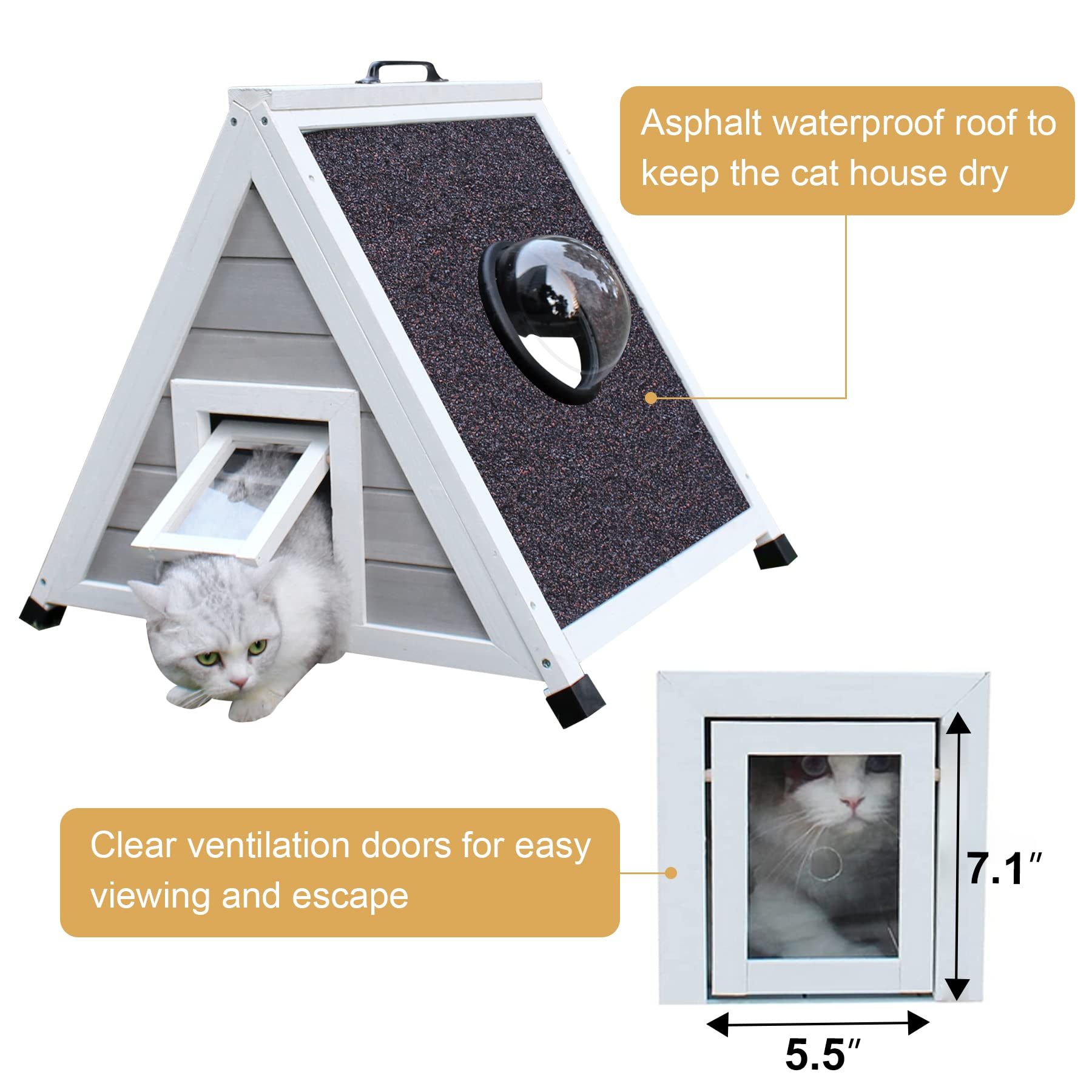 Deblue Weatherproof Outdoor Feral Cat House, Feral Cat House With Escape Door And Clear Window, Small Animal House And Habitats-