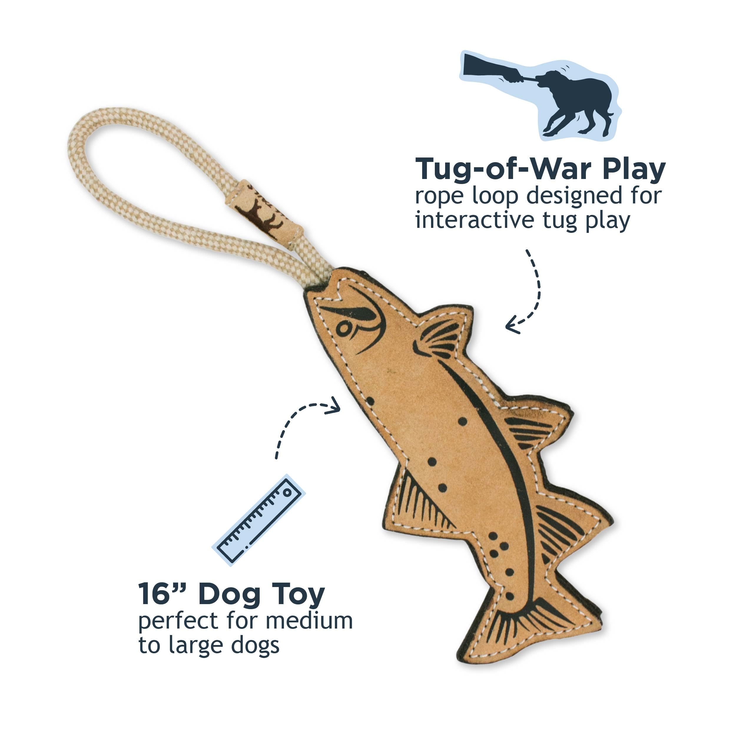 Tall Tails Natural Leather Trout Tug Toy For Dogs