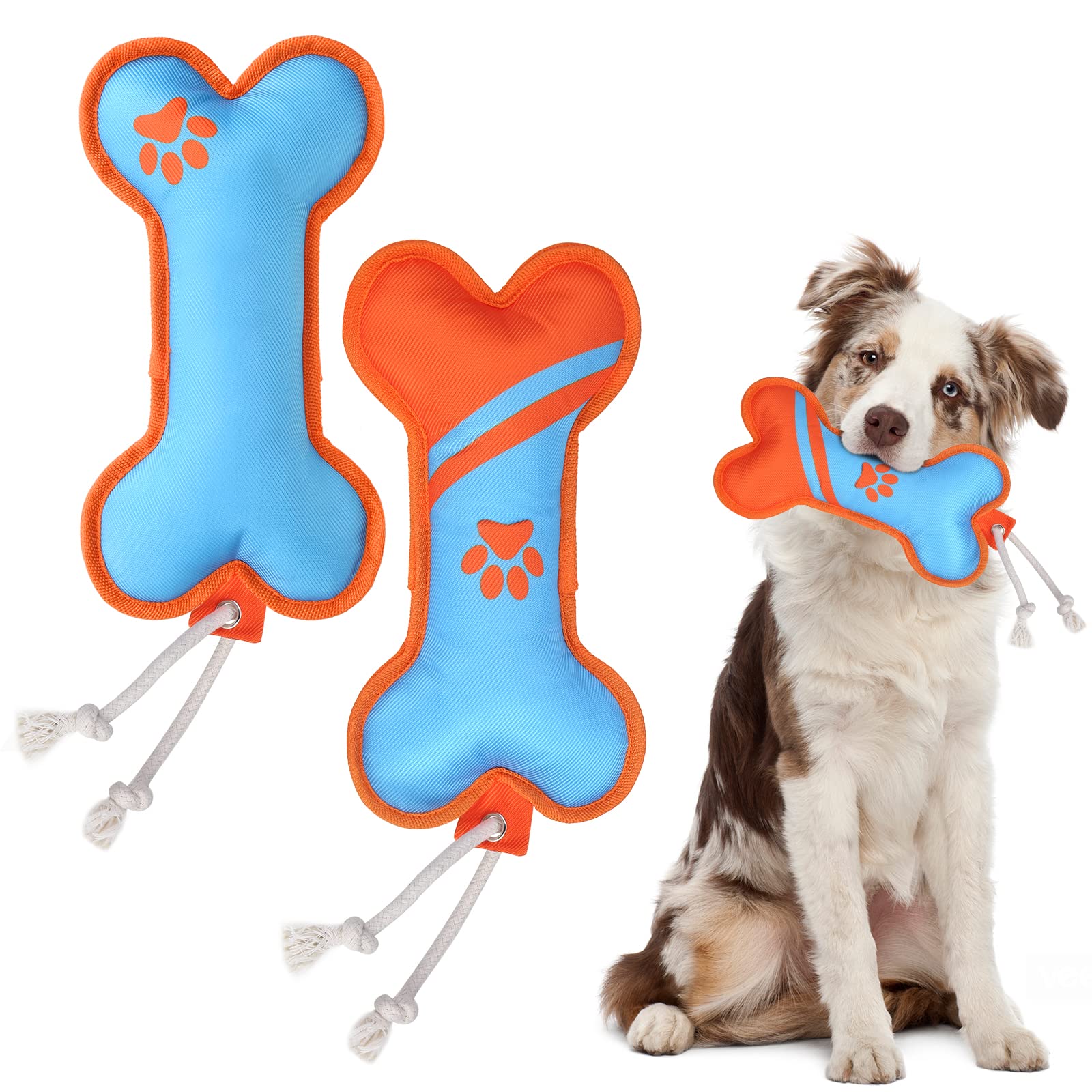 Bingpet Dog Pool Floating Toys 2 Pack - Durable Fetch Water Toys, Bone Shaped Squeaky Dog Toy With Rope For Dog Summer Pool Inte