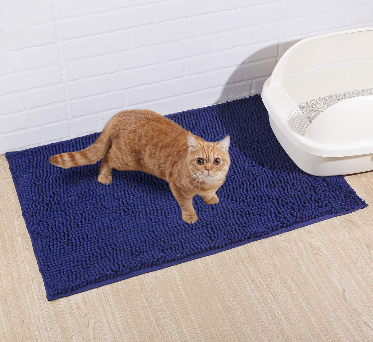 Vivaglory 31'× 20' Litter Box Mat, Microfiber Cat Litter Catcher With Waterproof Back, Super Soft For Cat'S Paws, Machine Washable, Navy Blue