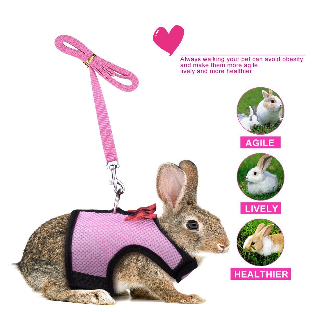 Hypeety Rabbit Bunny Harness and Leash Set No Pull Cat Leash Stylish Vest Harness for Small Animal Adjustable Soft Breathable Wa
