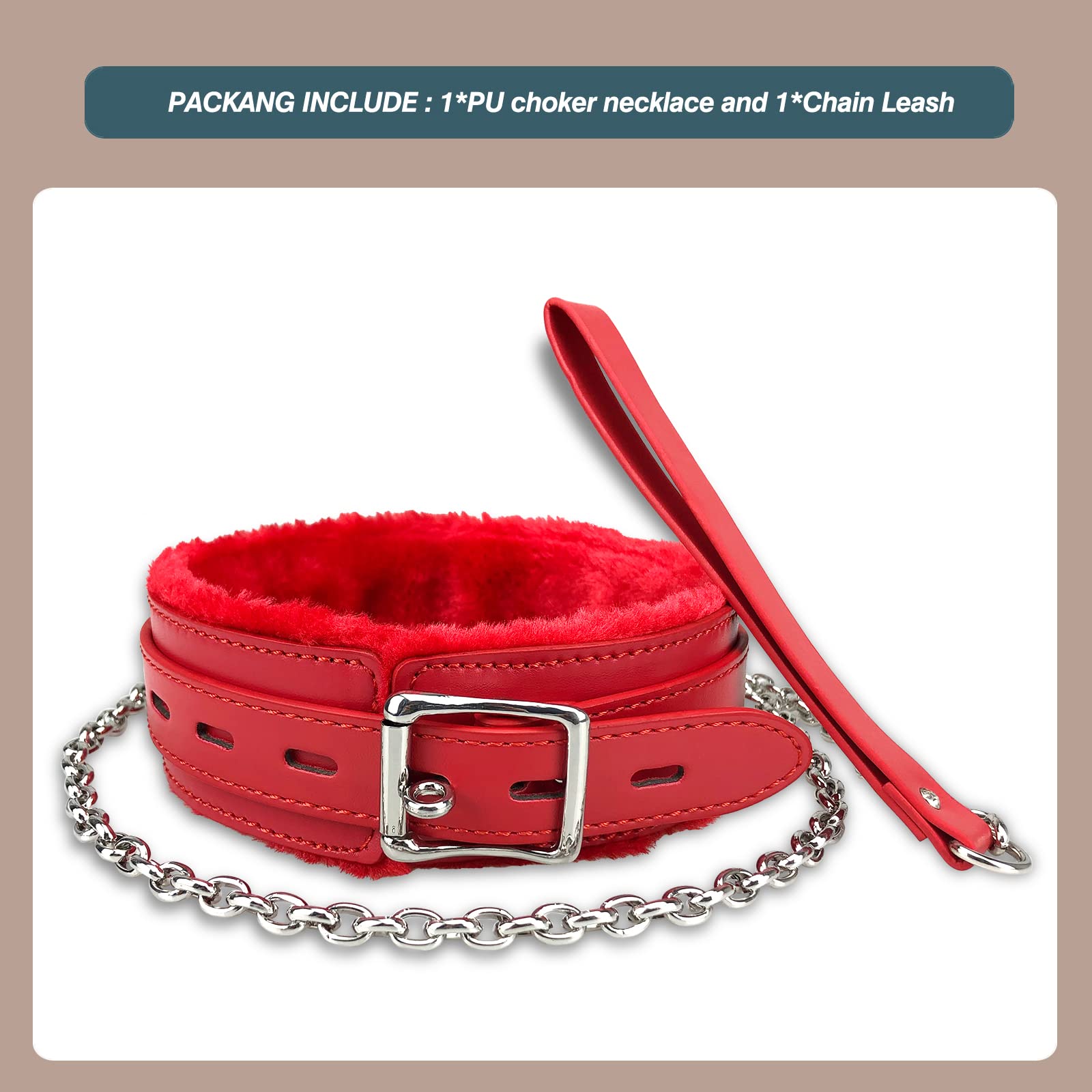 Bilisee Leather Choker Collars - Soft Inner Fur For Comfort - Detachable Leash Chain - Durable Leather Collar With Alloy Buckle,