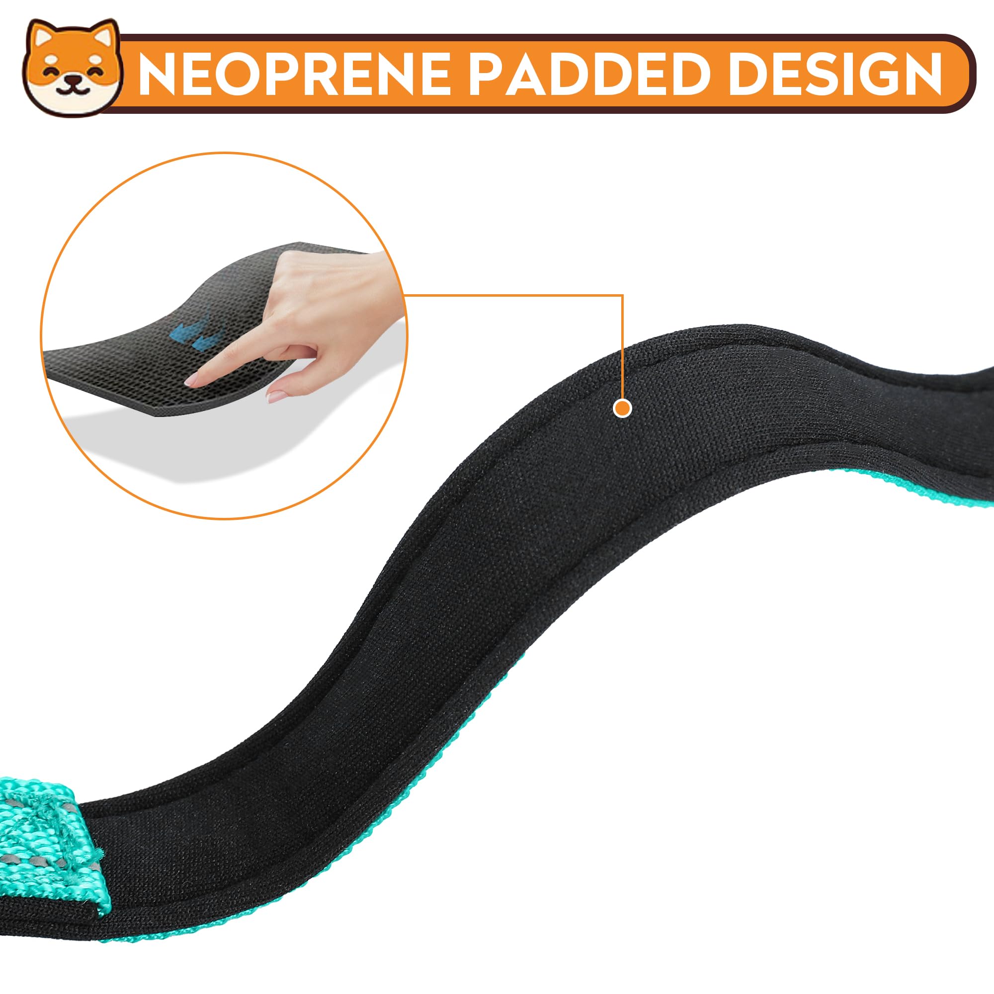 Pwod Reflective Dog Collar, Adjustable Soft Neoprene Padded Nylon Pet Collars With Buckle For Large Dogs, Teal,L