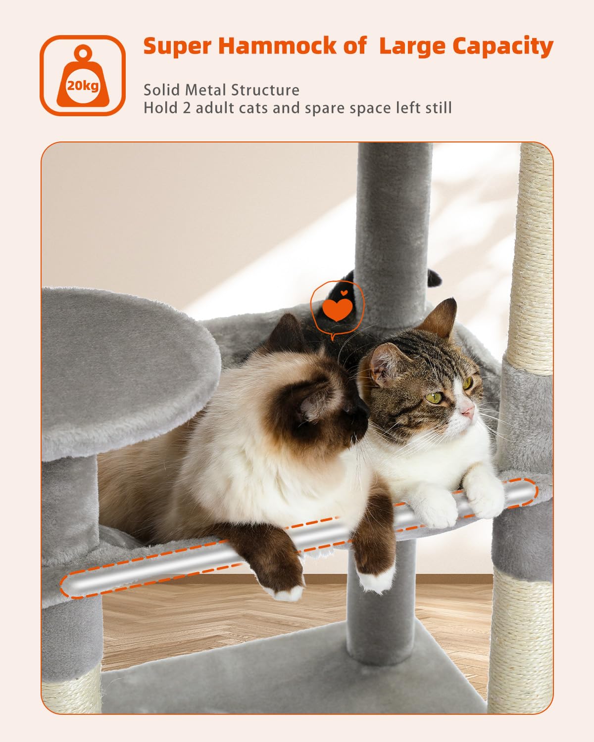 PETEPELA 56.3   Tall Cat Tree for Indoor Cats, Multi-Level Cat Tower with Super Large Hammock (20  X16  ), Sisal Covered S