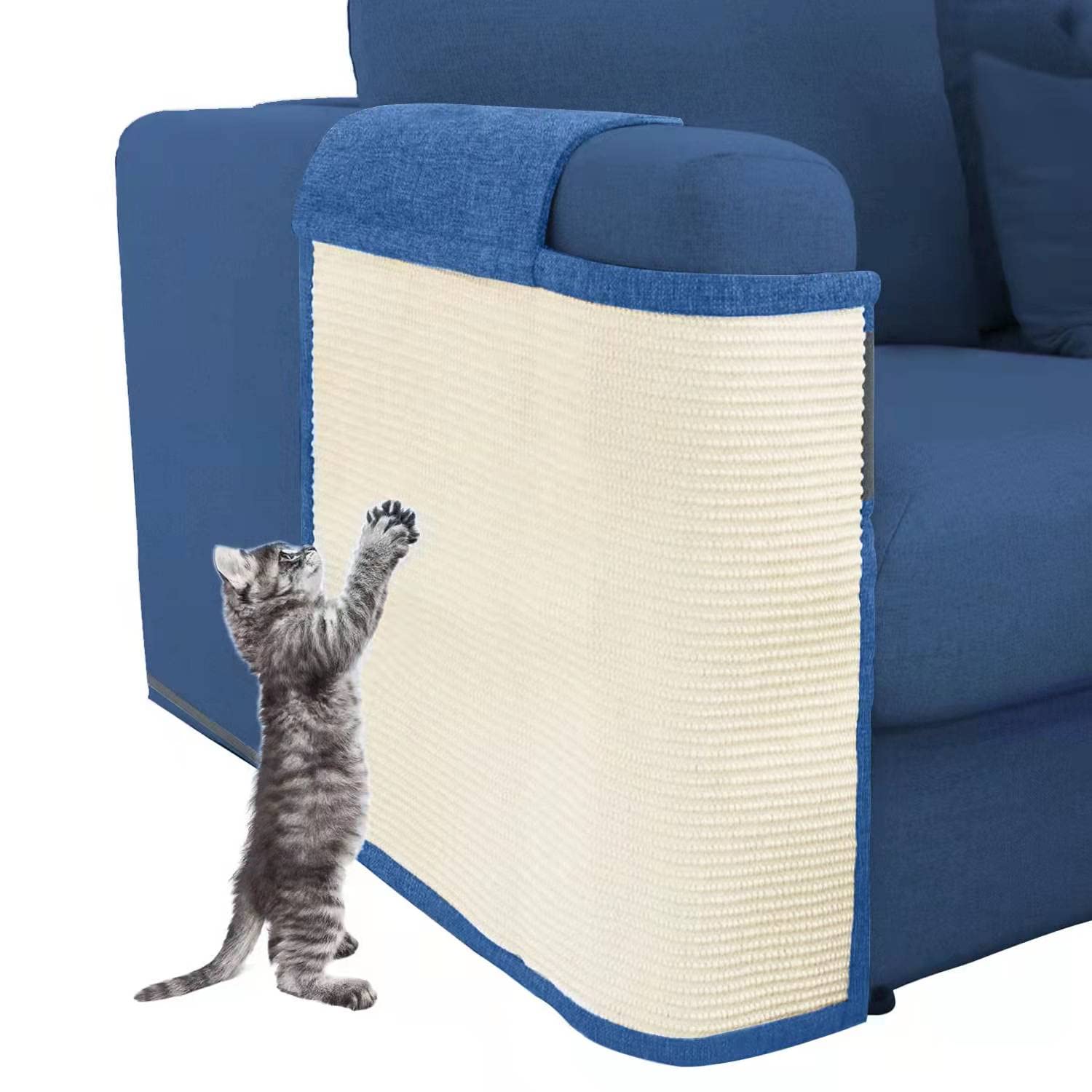 Cat Scratch Furniture Protector With Natural Sisal For Protecting Couch Sofa Chair Furniture (Dark Blue, Right Hand)