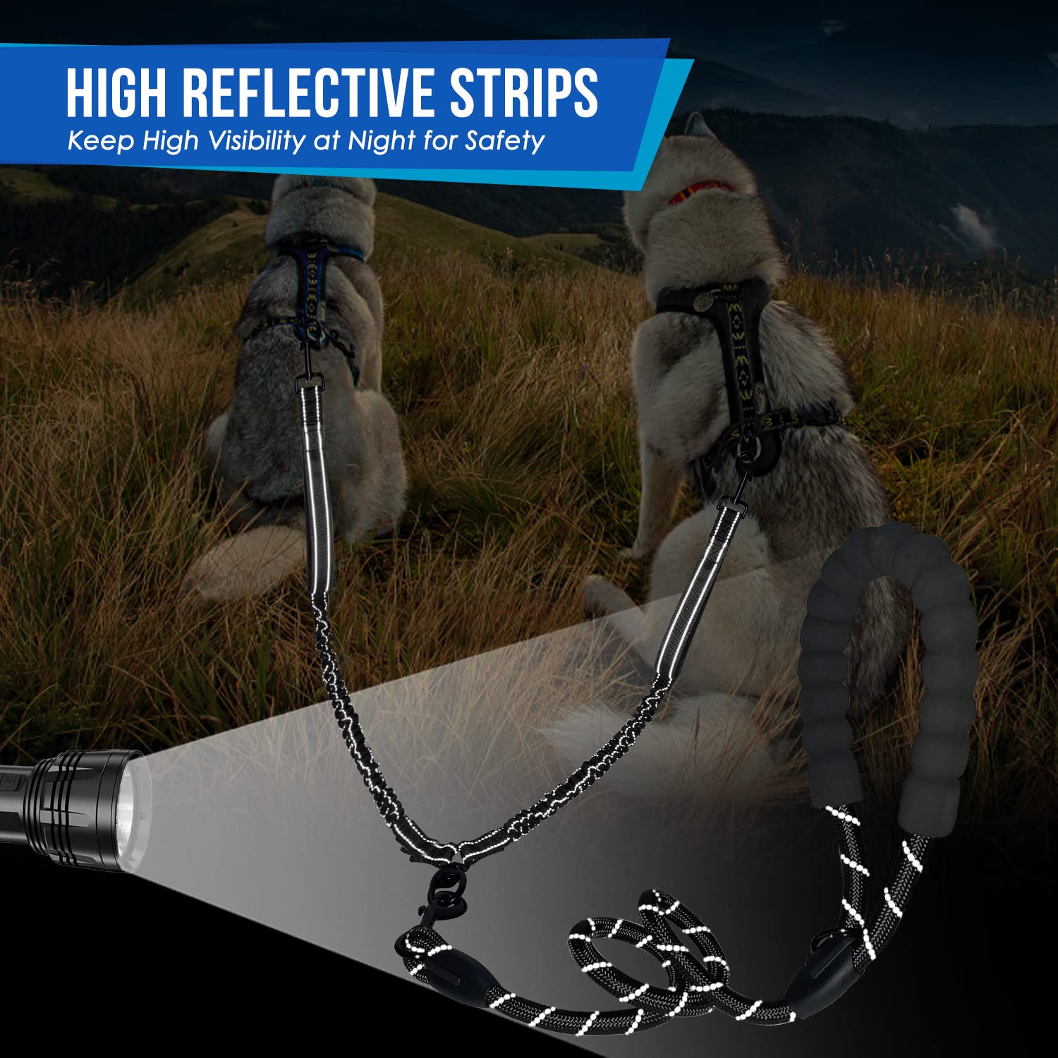 Lukovee Double Dog Leash, No Tangle - 360 Swivel Heavy Duty Reflective Lead For 2 Dogs With Two Padded Handles Dual Dog Splitter