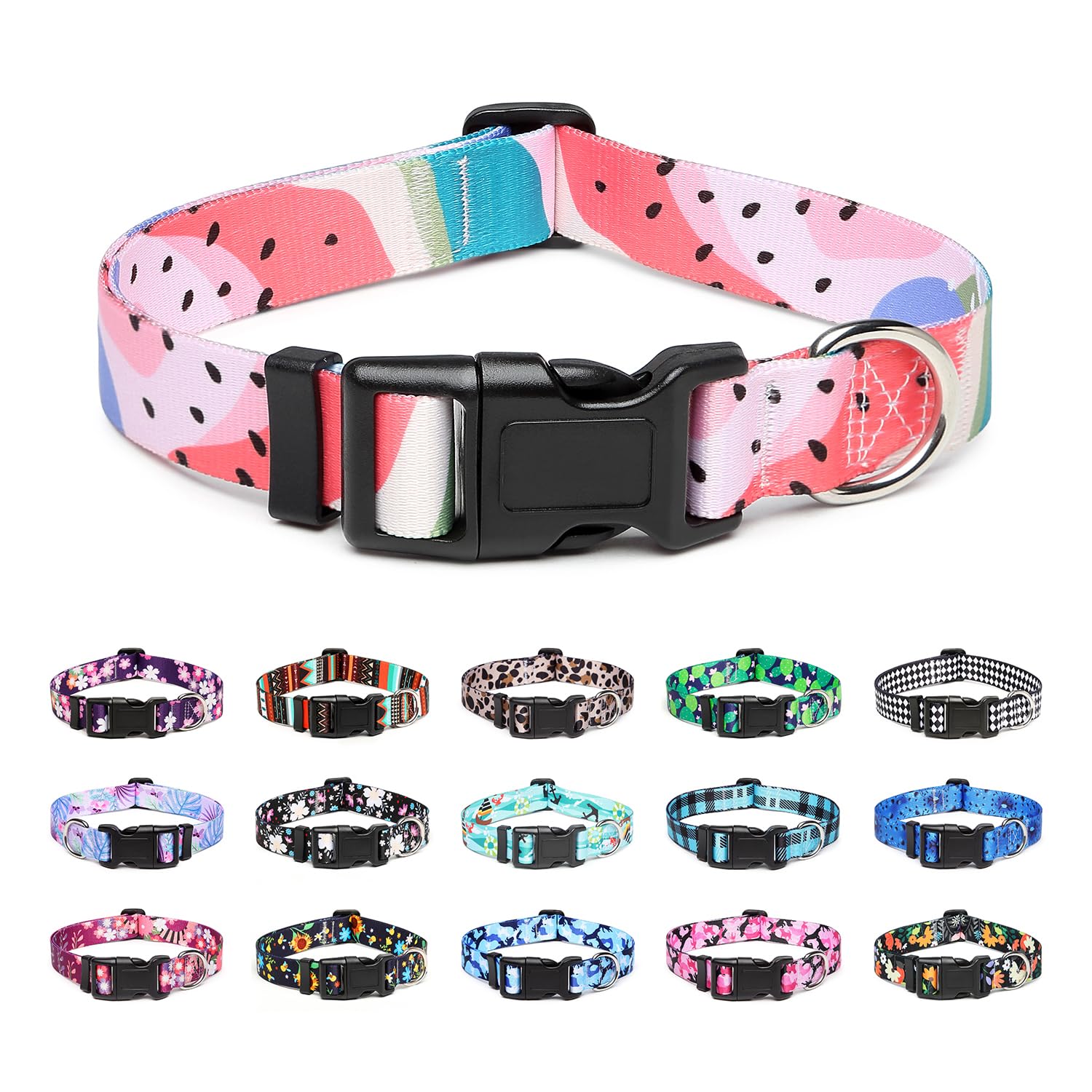 Mercano Adjustable Dog Collar - Special Design Patterns, Soft Nylon Comfortable Durable Pet Collar For Small Medium Large Dogs (L, Watermelon)