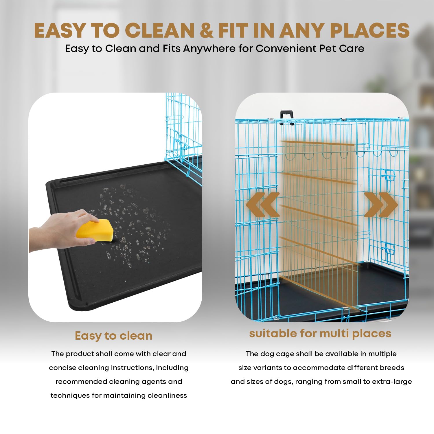 48 Inch Dog Crate For Large Dogs Dog Kennel Pet Crate For Large Dogs Folding Metal Pet Cage Double Door Leak-Proof Plastic Tray