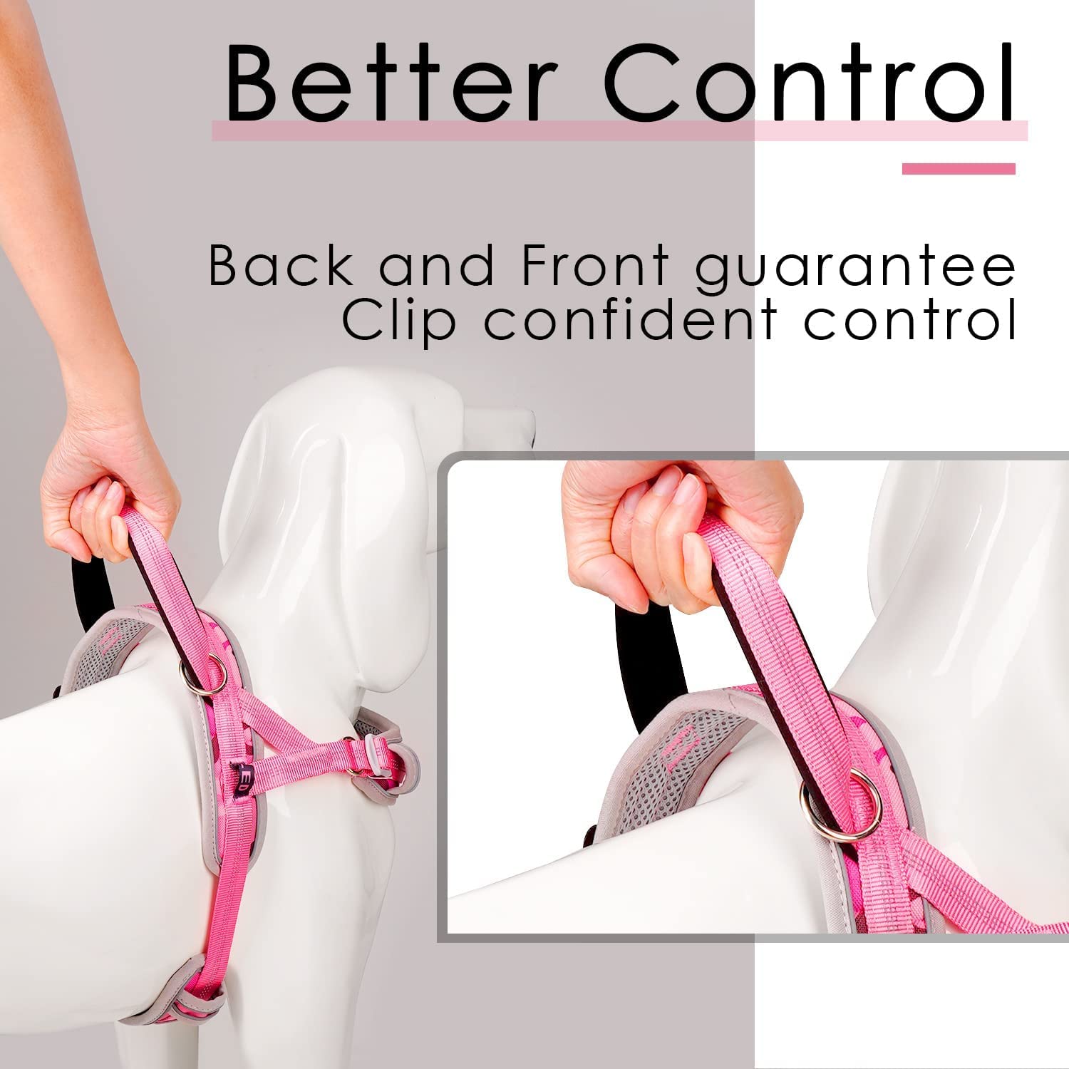 Adventuremore No Pull Dog Harness For Large Dogs, Adjustable Dog Halter Harness Reflective Dog Vest Escape Proof Dog Harness With Easy Control Front Clip Handle For Training Walking (Pink, M)