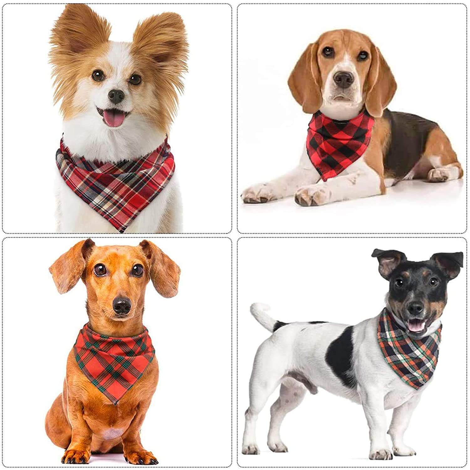 Vipith 8 Pack Triangle Dog Bandanas, Reversible Plaid Painting Bibs Scarf, Washable Christmas Dog Bandanas Dog Apparel & Accessories Kerchief Set