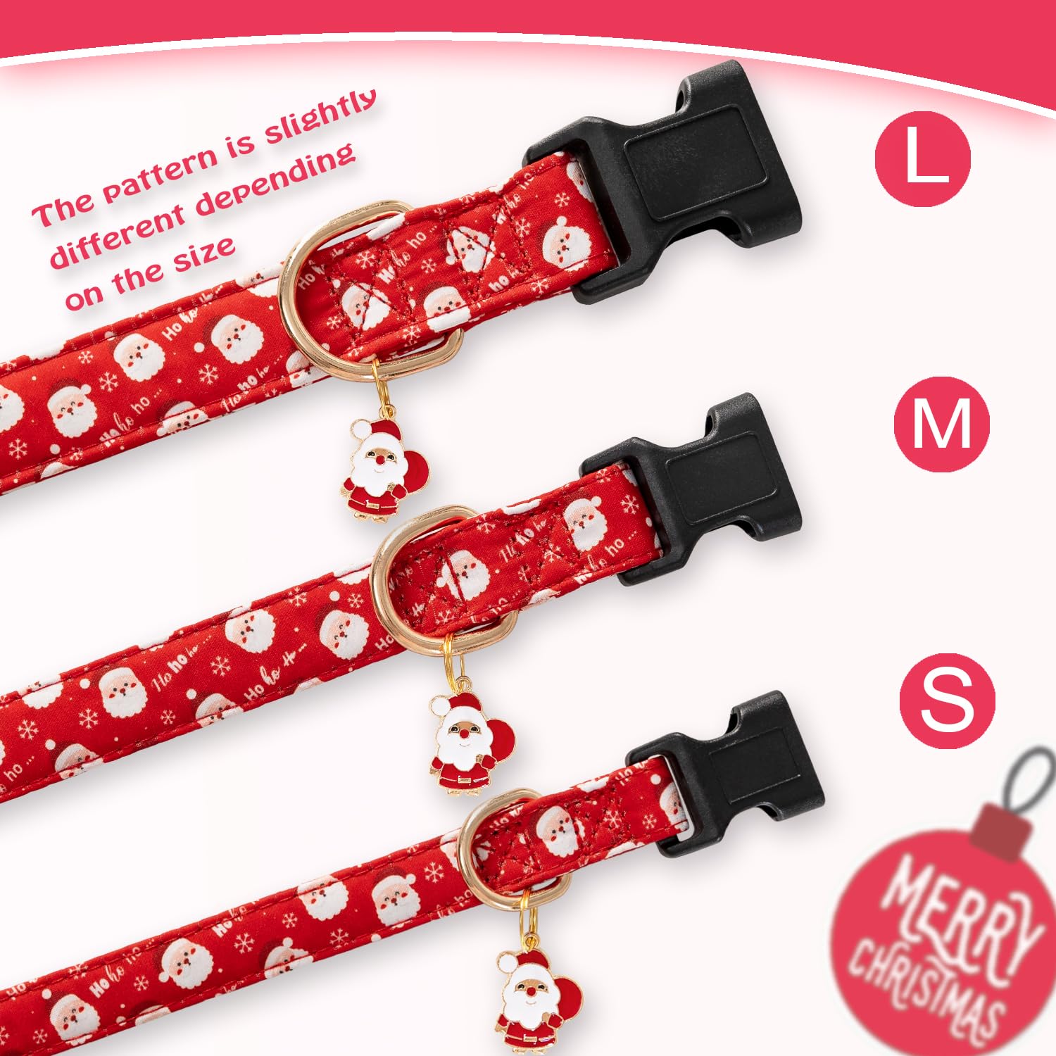 Prehai Red Christmas Dog Collar For Small Medium Large Dogs Special Design Cute Red Santa Claus Dog Collar For Girl Boy Dogs Sof