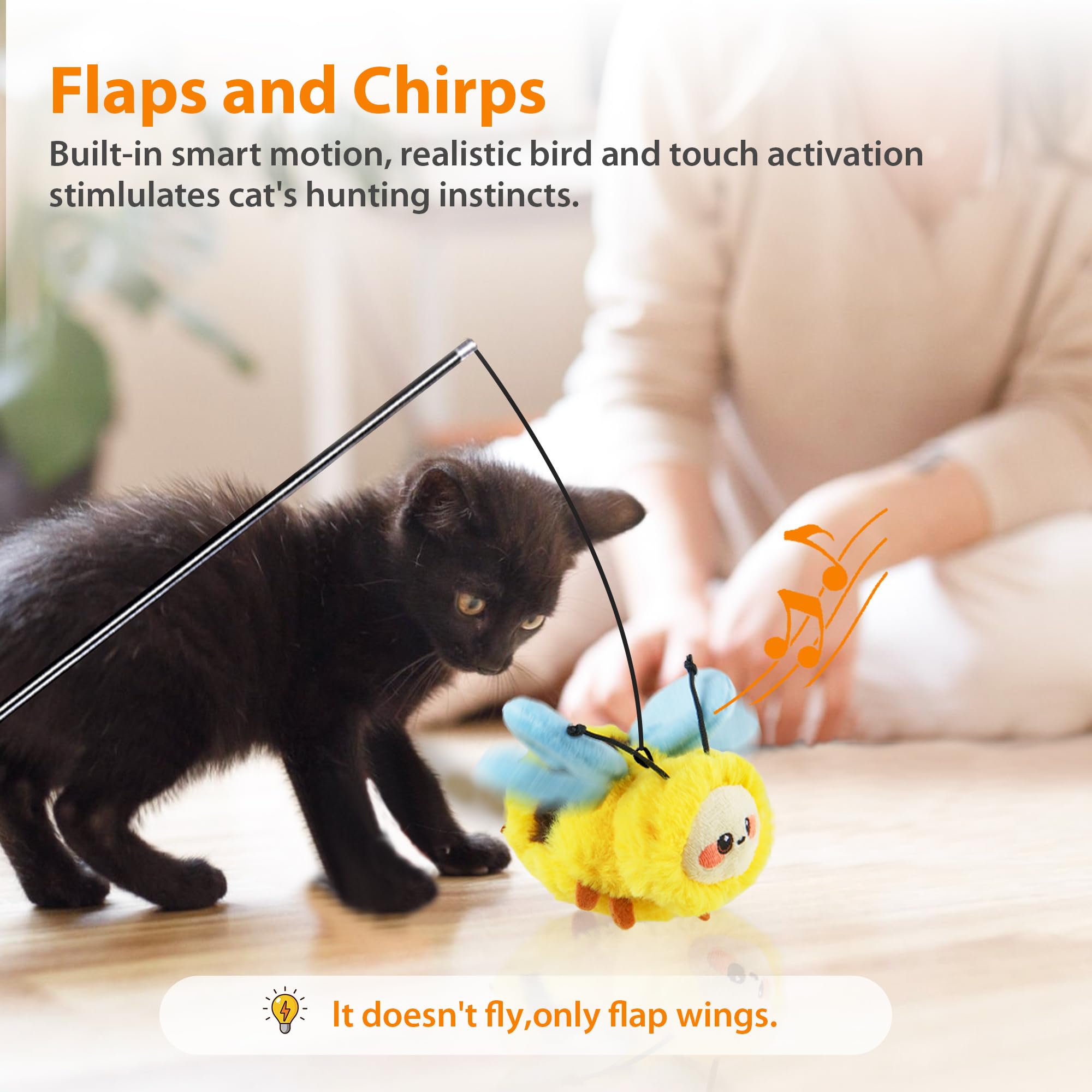 Petgeek Gigwi Flapping Cat Toys For Indoor Cats, Rechargeable Lifelike Interactive Bee Cat Toy Tweet, Flapping Wings & Lively Ch