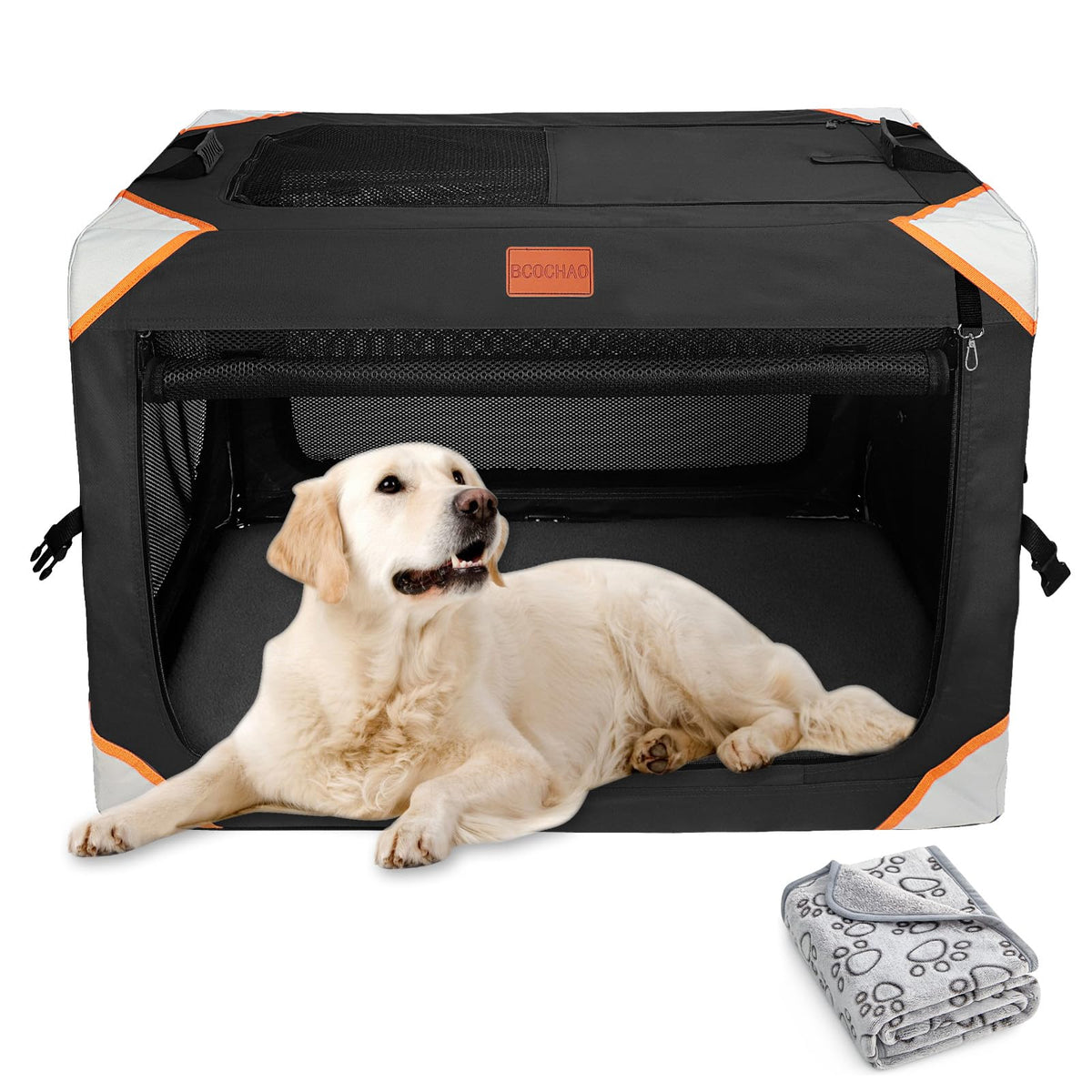 Bcochao Collapsible Dog Crate-Portable Dog Crates For Large Dogs,4-Door Portable Pet Travel Crate,Sturdy/Breathable/Comfortable,