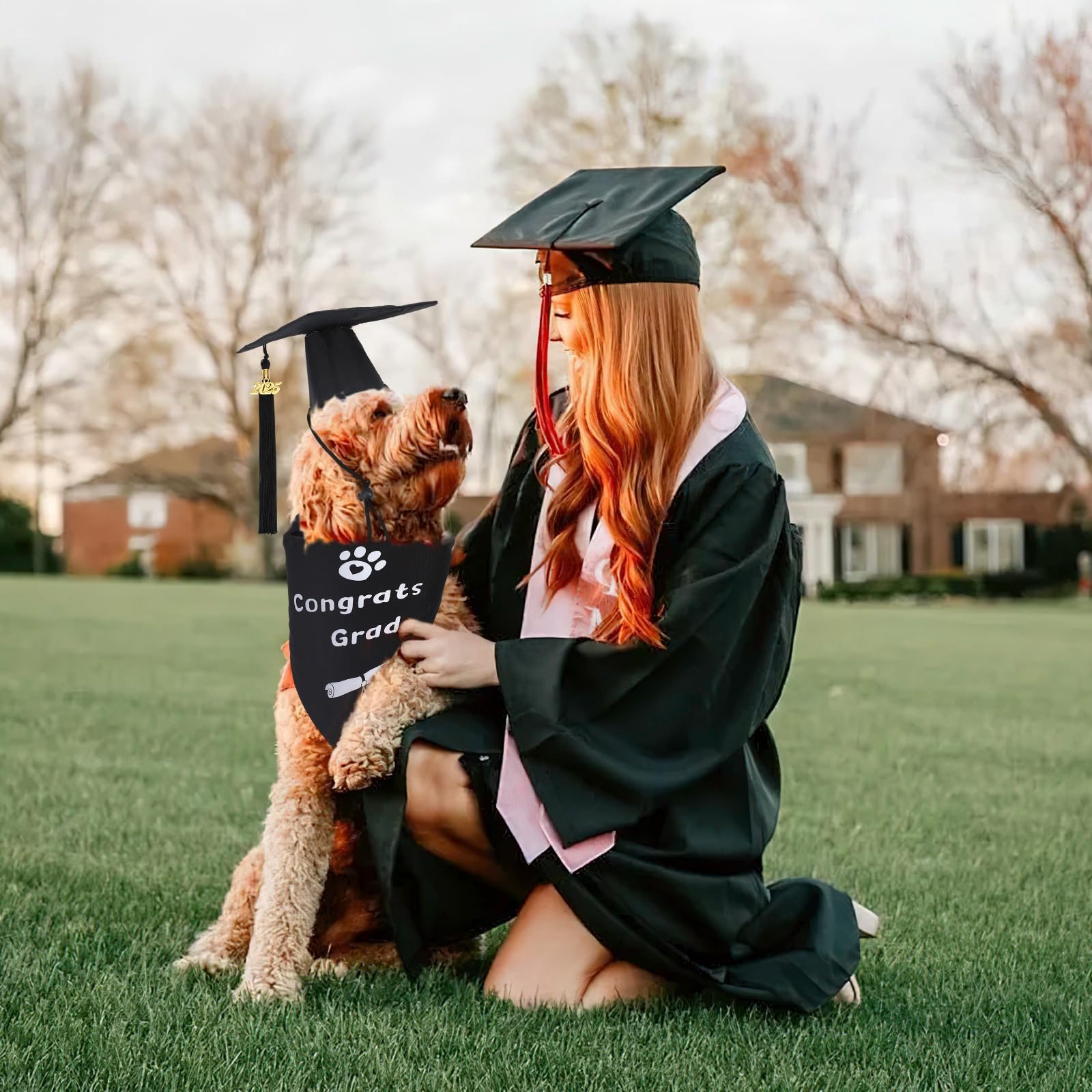 Augsun Dog Graduation Cap And Bandana, Graduation Dog Cap With 2025 Tassels Dog Graduation Outfits Pet Graduation Bandana For Sm