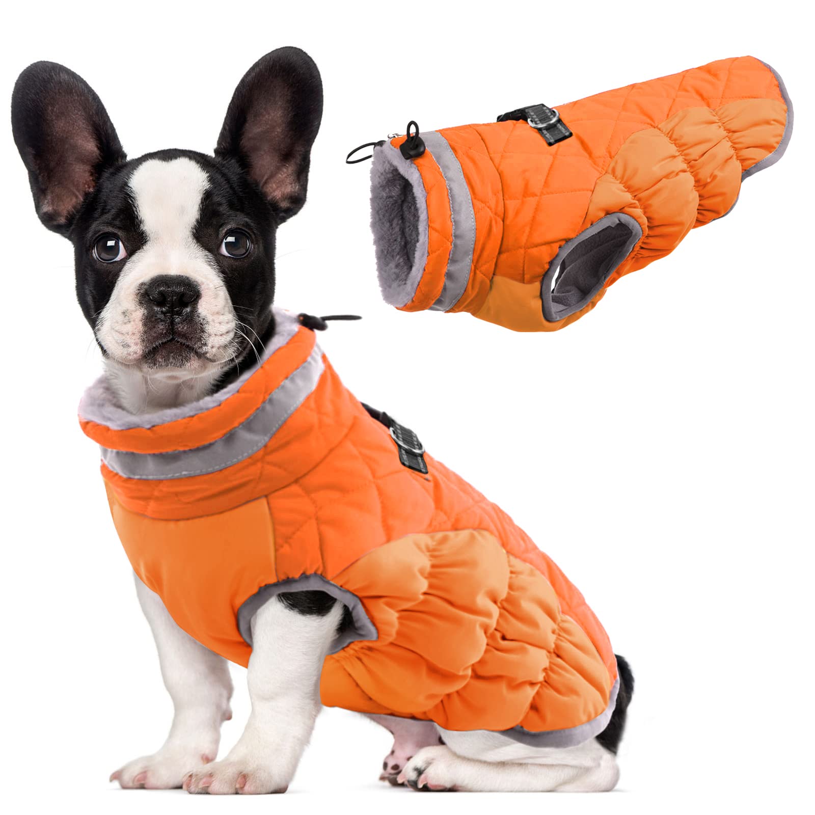 Lelepet Warm Dog Coat - Windproof Reflective Turtleneck Fleece Jacket With Harness For Small To Large Dogs