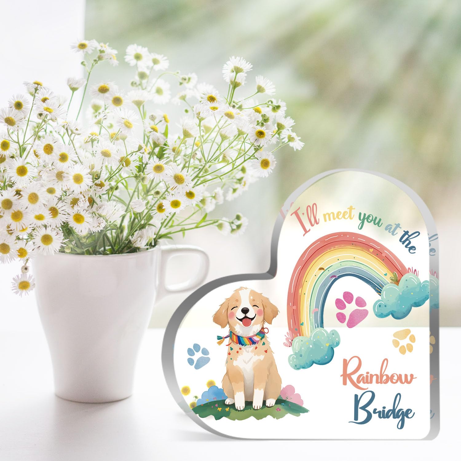 Rainbow Bridge Sign Decor - Pet Memorial Sympathy Gift for Loss of Dog, Acrylic Decorations for Pet Loss Remembrance Keepsake