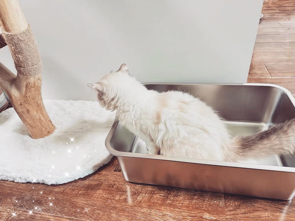 Ikitchen Stainless Steel Cat Litter Box, Large Metal Litter Box For Cats Rabbits, Never Absorbs Odors,Stain Free, Rustproof, Non Stick Smooth Surface, Anti-Slip Rubber Bottom, 19.5'L X 13.5'W X 6'H