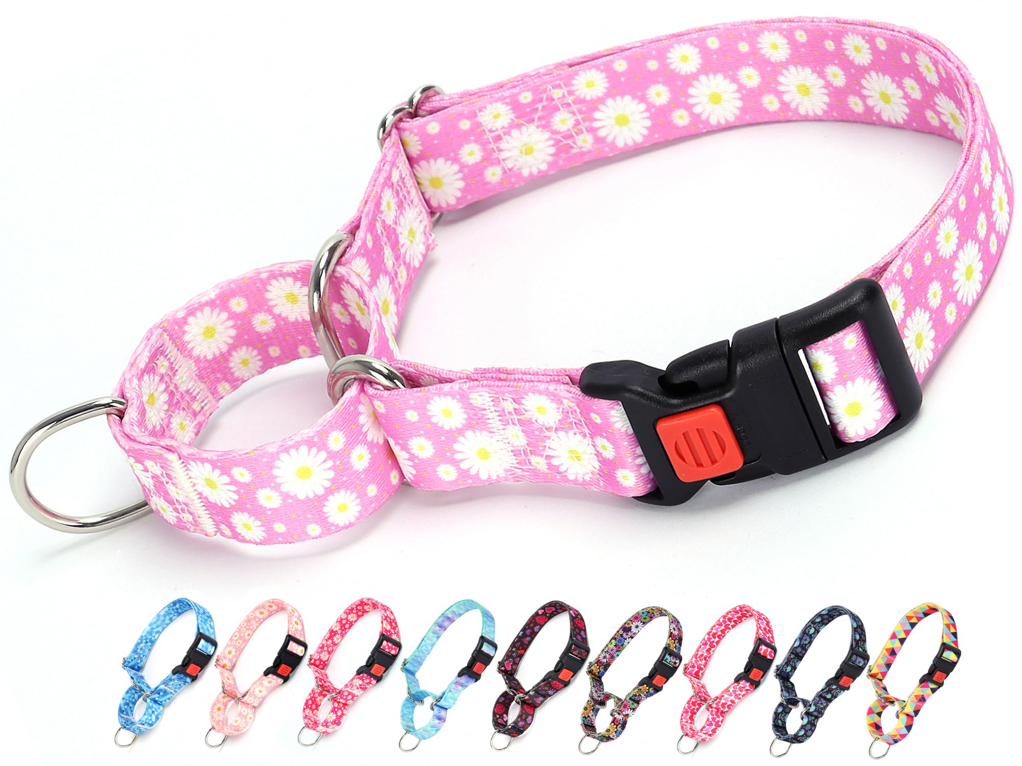 Onefojojo Martingale Collar For Dogs, Pink Daisy Flowers Martingale Dog Collar Adjustable Premium Collar With Quick-Release Buck