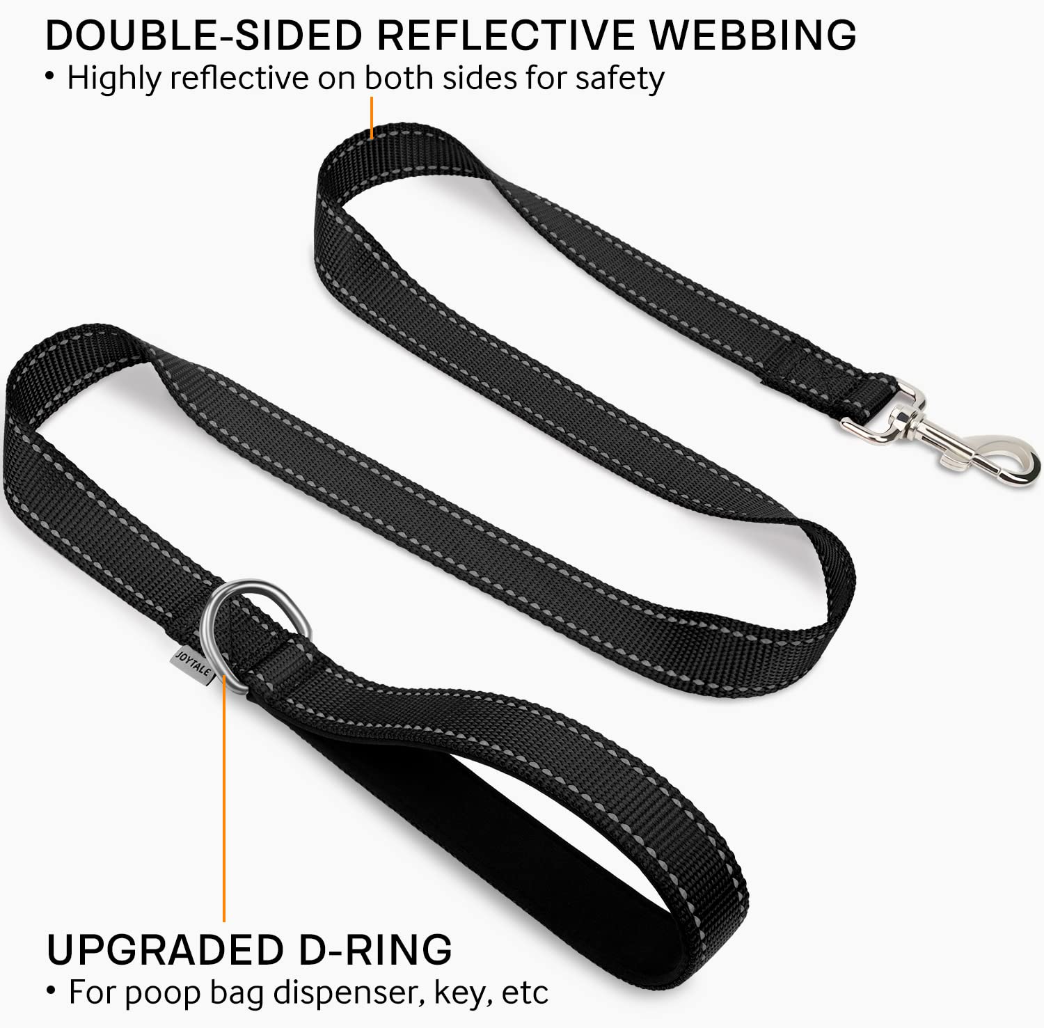 Joytale Double-Sided Reflective Dog Leash, 5FT Nylon, Padded Handle, Black, Ideal for Small & Medium Dogs