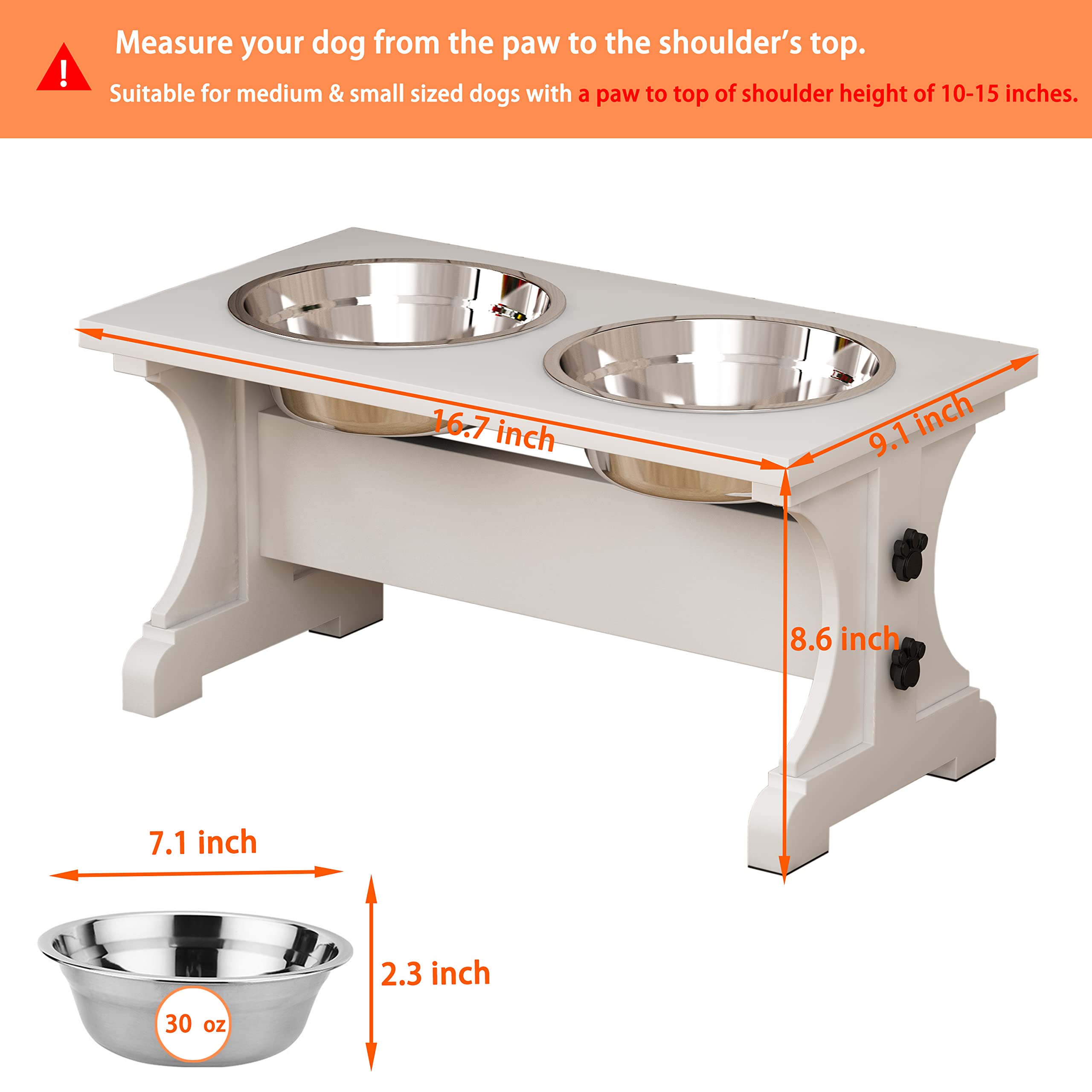 Piskyet Elevated Dog Bowls,Farmhouse Dog Bowls Stand, Raised Dog Bowl with 2 Stainless Steel Wooden Dog Bowls,3.5Cups 8.6'' H_30