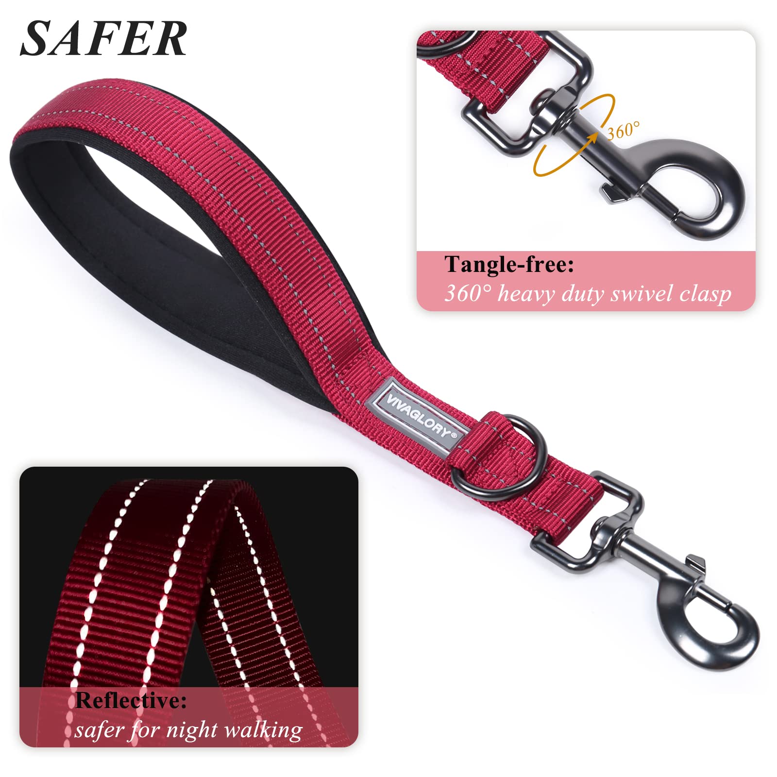 Vivaglory Short Dog Leash, Short Traffic Leash For Dogs, Traffic Dog Leash, Short Training Leash For Medium & Large Dogs, 12Inch