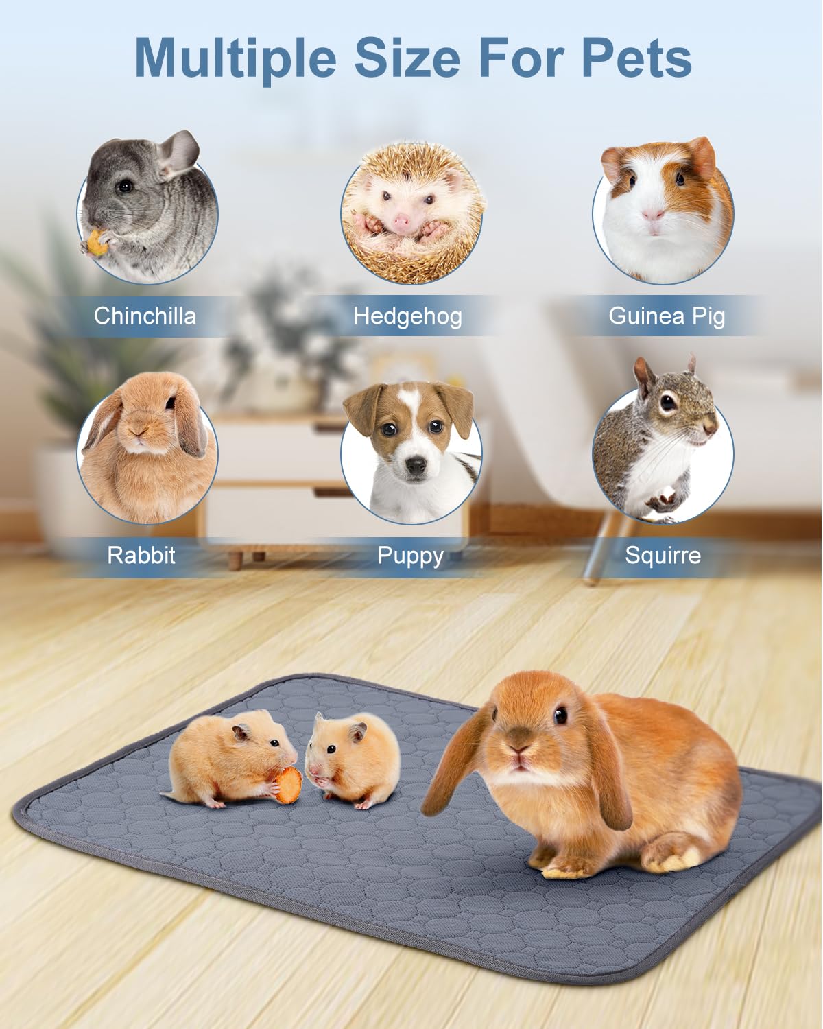 4 Pack 24 X 18 Inch Guinea Pig Cage Absorbent Liner Reusable Waterproof Super Absorbent Guinea Pig Urine Pad Non-Slip Mat For Sm
