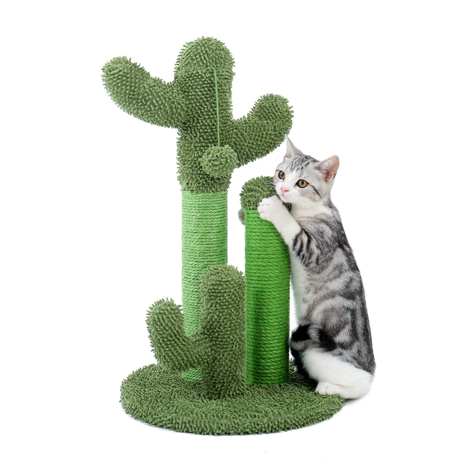 Pawz Road Cat Scratching Post Cactus Cat Scratcher Featuring With 3 Scratching Poles And Interactive Dangling Ball -Large 27 Inc