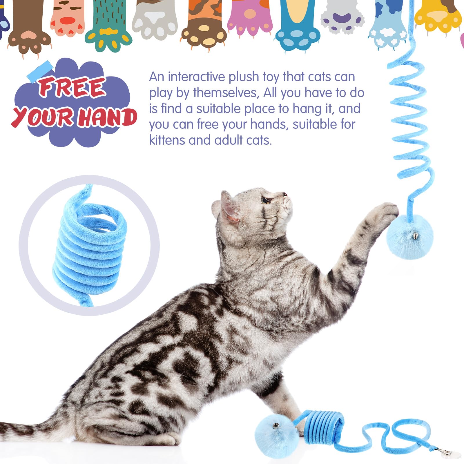 Gemscream 46 Pcs Cat Toys Set Interactive Cute Cat Toys Include Fur Mice Rattle Springs Crinkle Balls Pompom Bell Sisal Ball Puz