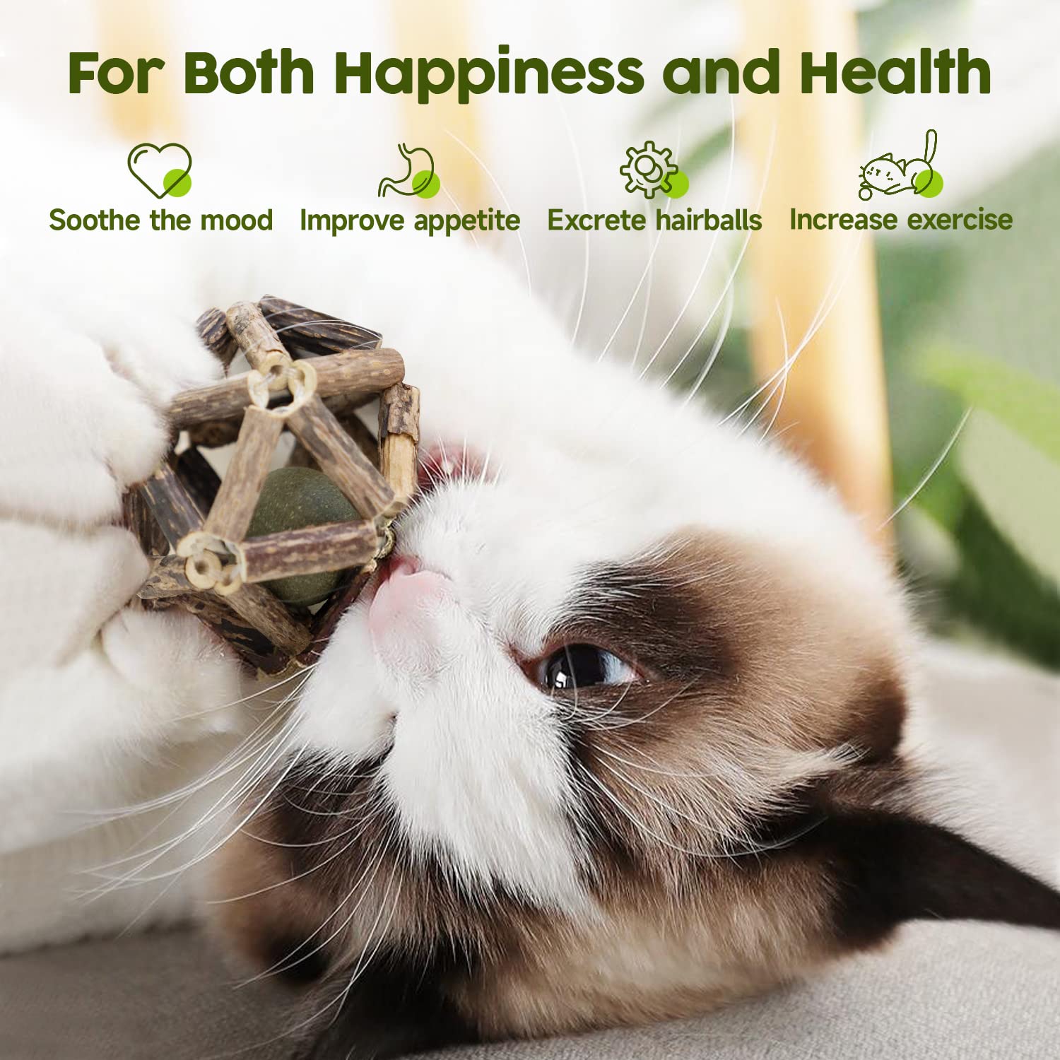 Potaroma Catnip Toys  3Pcs Cat Toys Natural Silvervine Stick Cage Balls & Bell Ball For Indoor Cats  Kitten Cleaning Teeth Molar Matatabi Cat Chew Toy All Breeds -Like New
