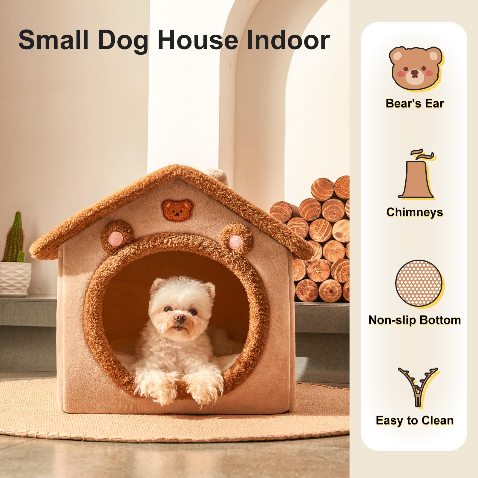 Jiupety Cute Small Dog House Indoor, Foldable Kennel Bed Mat With Cushion, L Size Tent Up to 30 lbs, Cave Bed With Non-Slip Bott