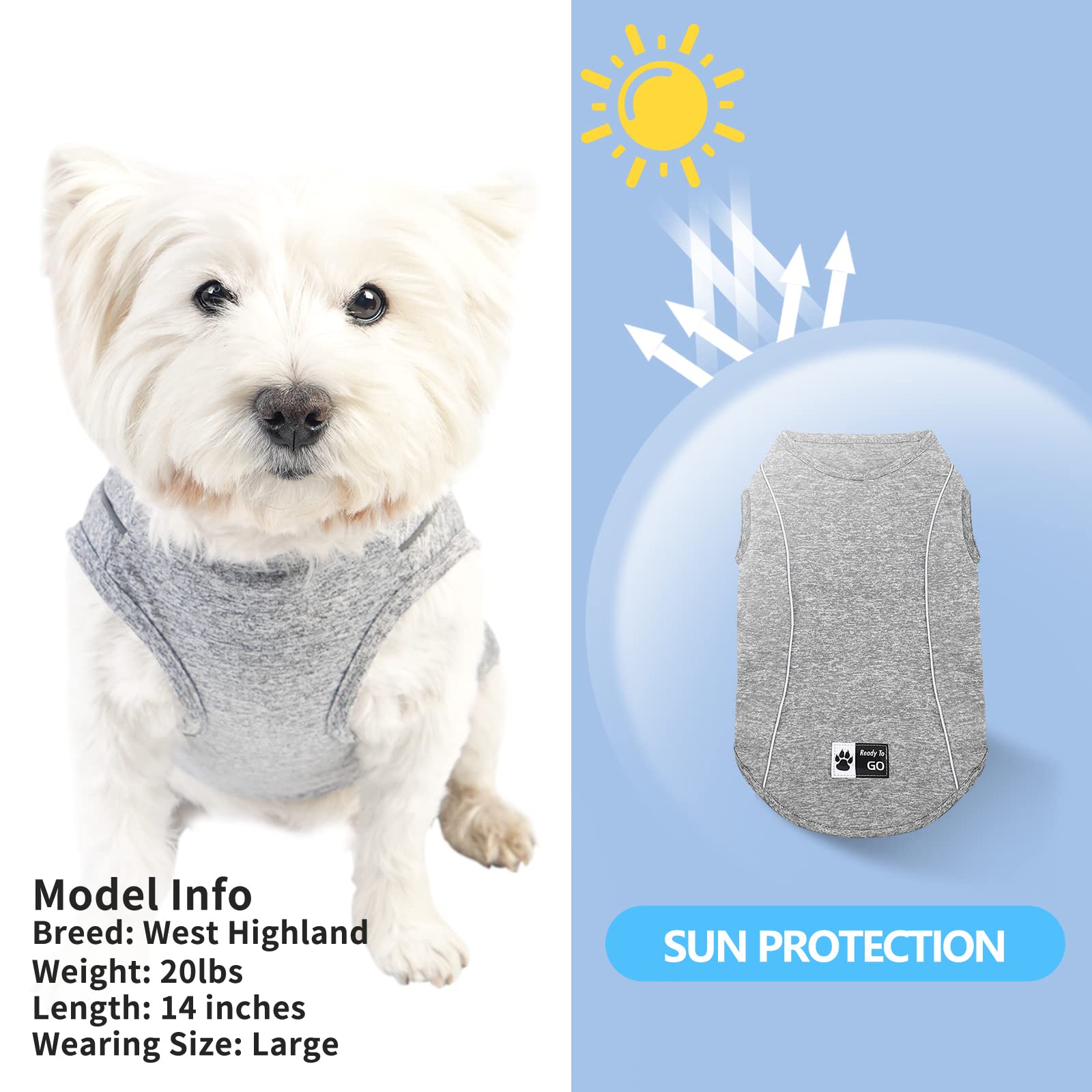 Kyeese Dog Shirts Quick Dry Reflective Lightweight Soft Dog T-Shirt Tank Top Breathable Sun Protection Sleeveless Vest Dog Apparel