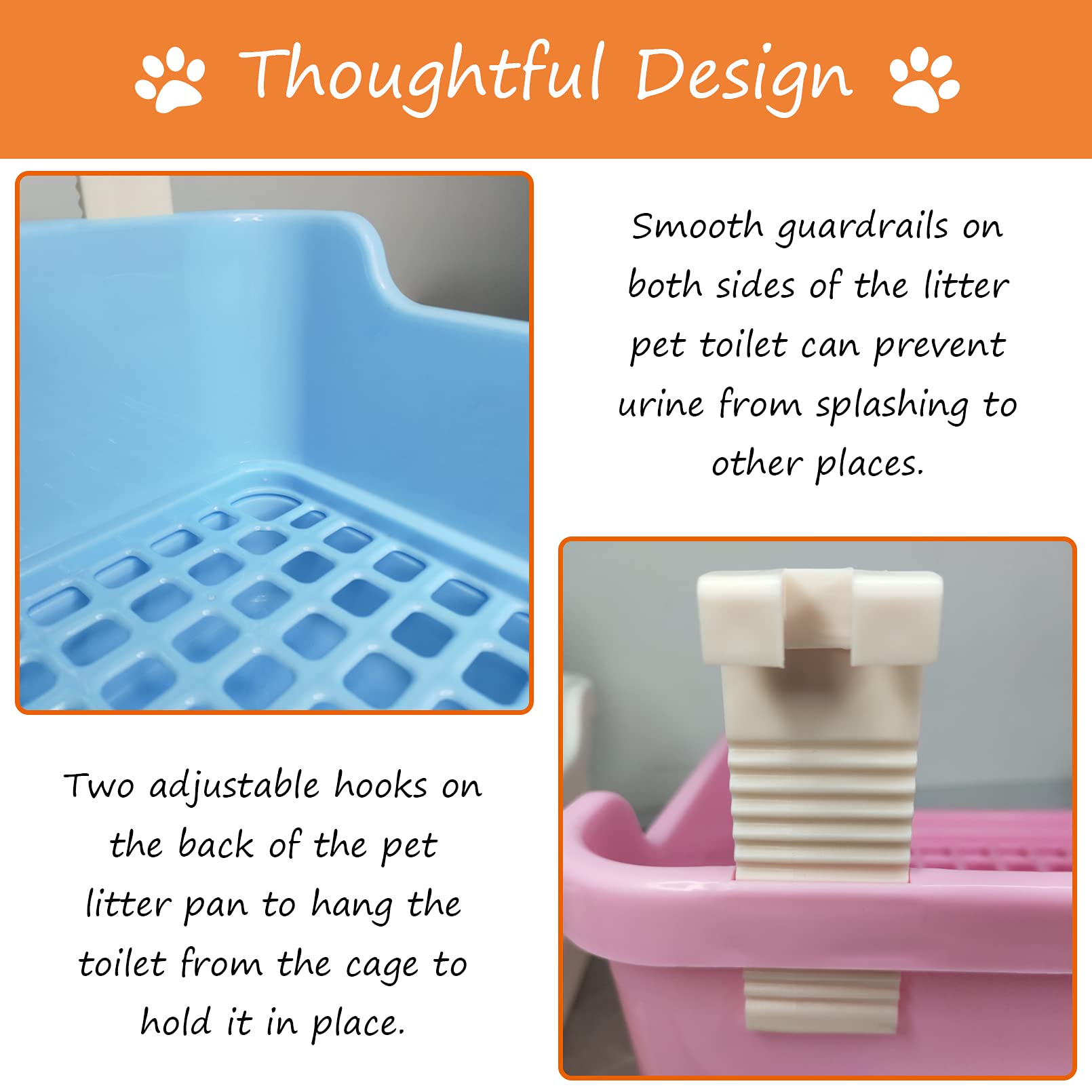 Extra Large Rabbit Litter Box With Splash Guard & Removable Tray - Double Layer Small Animal Cage Toilet For Guinea Pigs, Chinchillas, Ferrets - Chew-Proof Plastic + 2 Hooks (15.7' Jumbo, Beige)