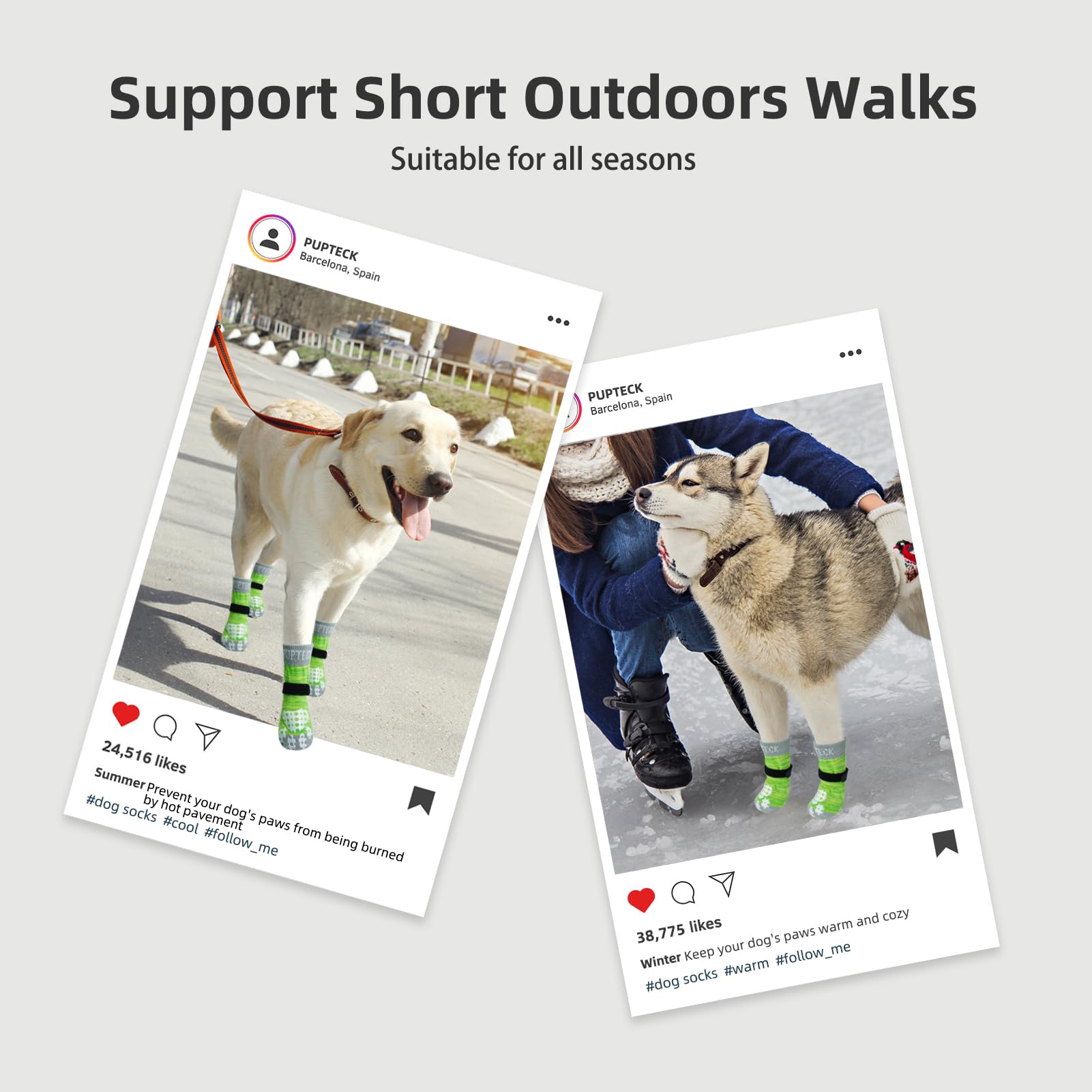 Pupteck Anti-Slip Dog Socks With Double Sides Grips For Small Medium Large Dogs Hardwood Floors Prevents Licking, Dog Shoes For Hot Pavement Traction Control For Senior Dogs, Fluorescent Green, S