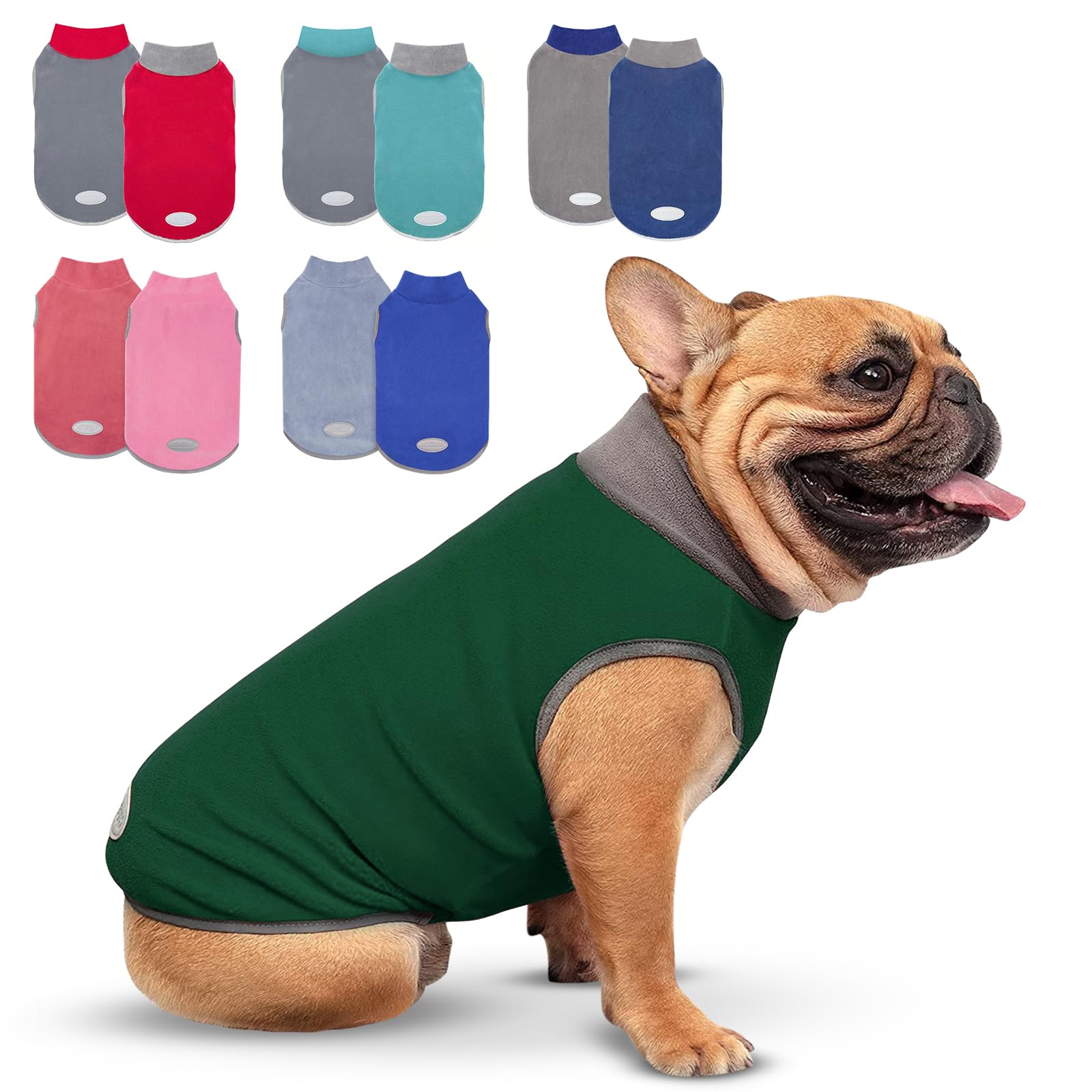 Cyeollo 2 Pack Dog Sweaters Stretchy Fleece Sweatshirt With Reflective Stripe Pullover Stretchable Dog Sweater Dog Clothes For Small Puppy Dogs Cats Size S Green & Grey